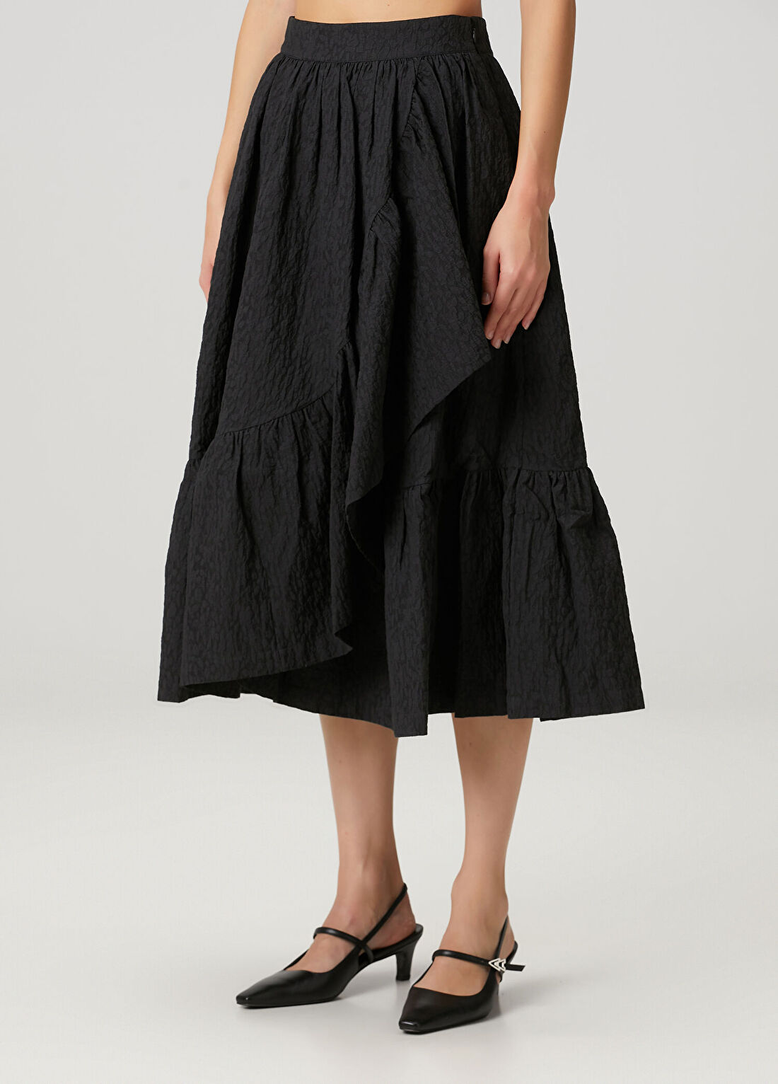 AllSaints Kelsi Siyah Midi Etek görsel 3