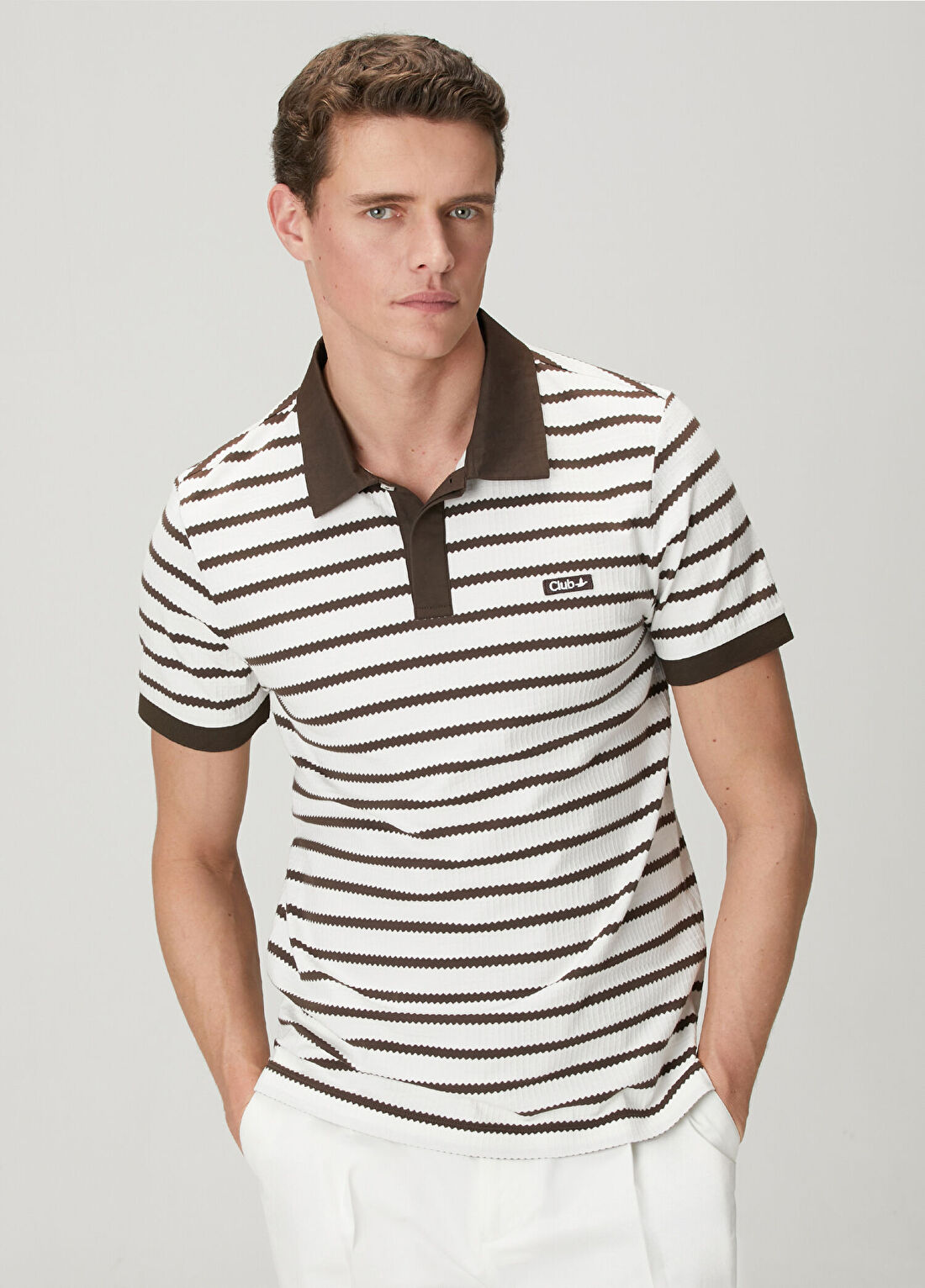 Beymen Club Kırık Beyaz Zigzag Çizgili Polo T-shirt