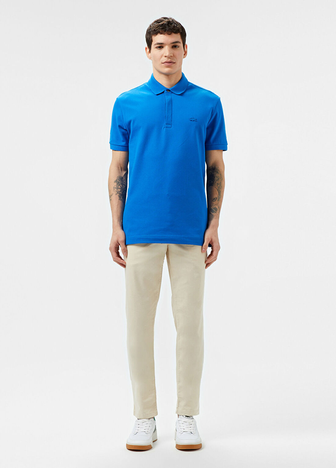 Lacoste Paris Mavi Regular Fit Polo Yaka Erkek T-Shirt görsel 4