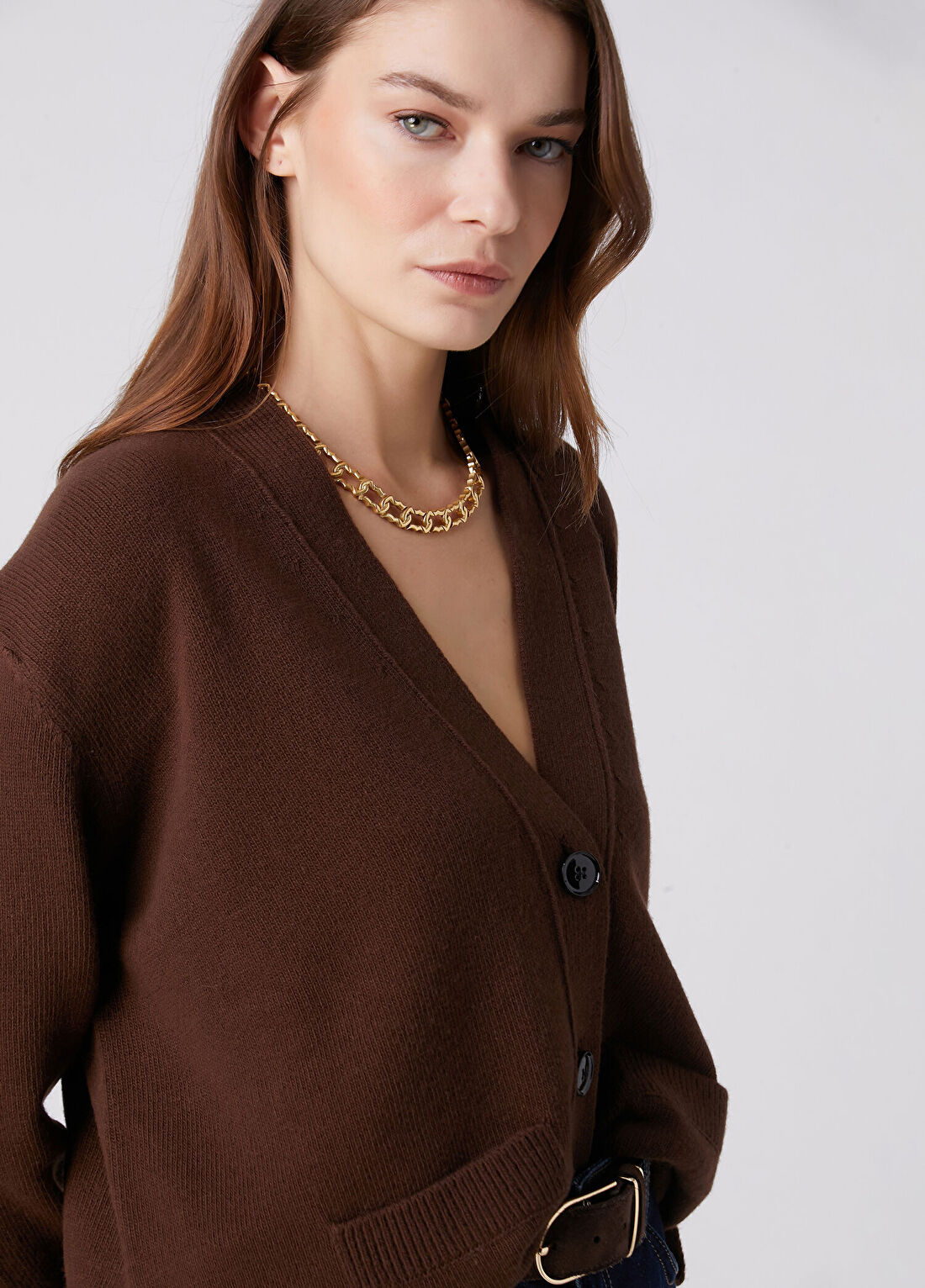Beymen Collection Kahverengi Yanı Düğmeli Yün Hırka görsel 2