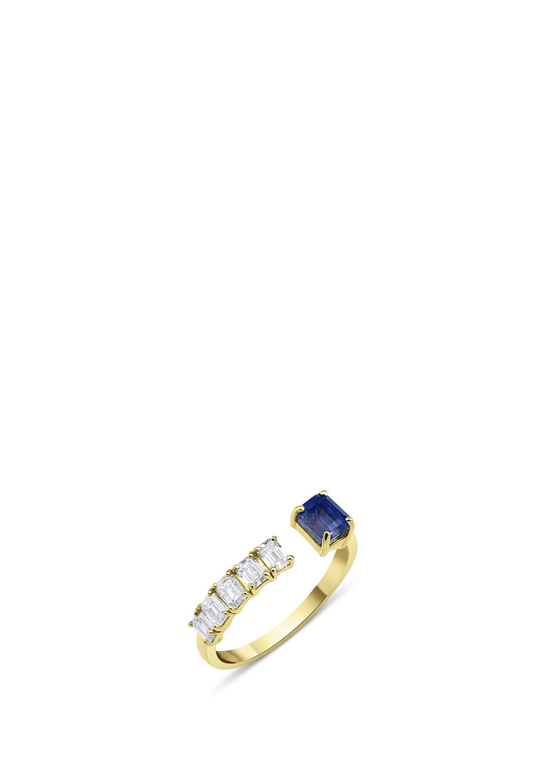 Aspendos Jewellery Safir Pırlanta Taşlı Arası Açık 18 Ayar Altın Kadın Yüzük