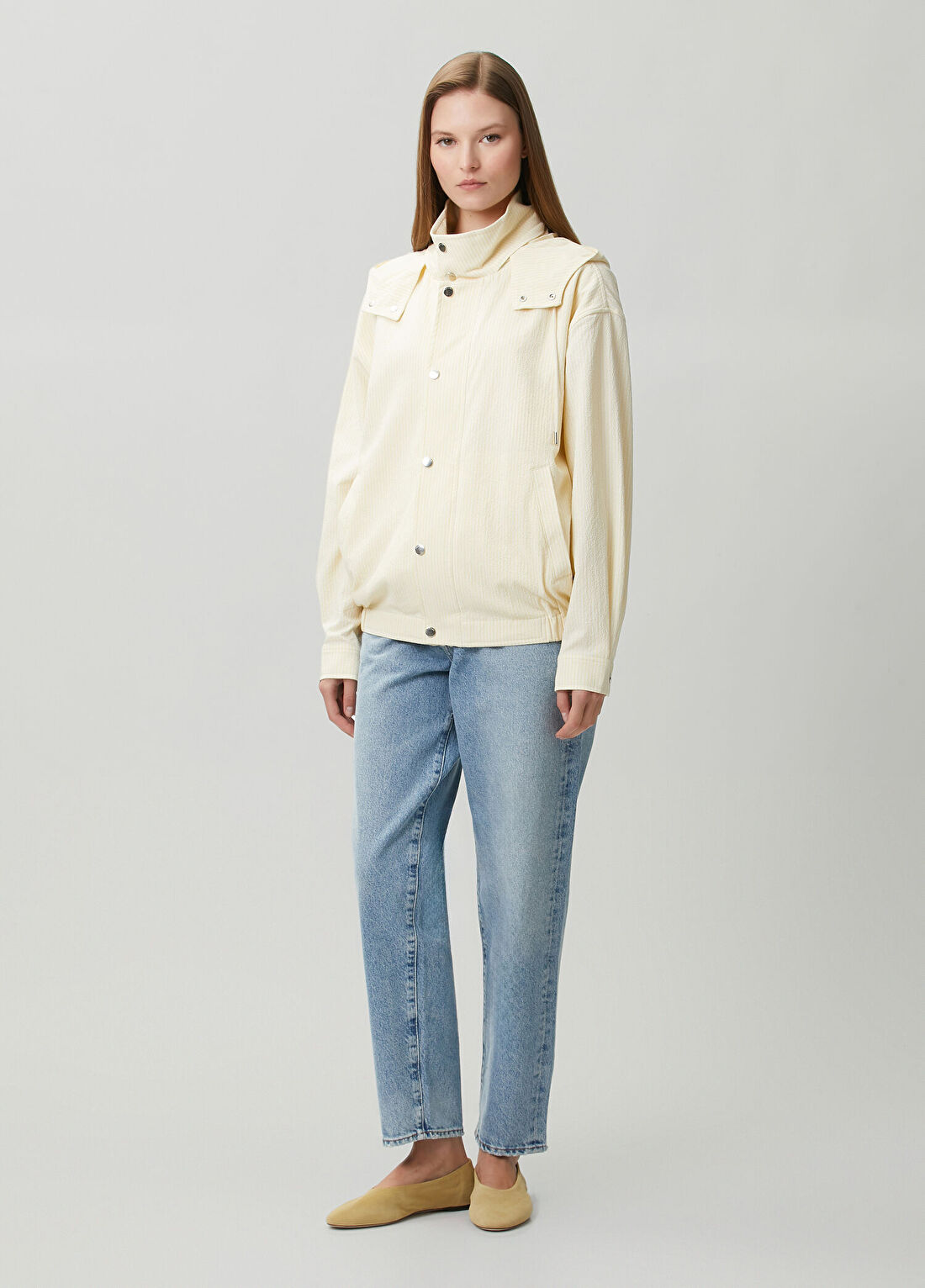 Frame Denim Açık Sarı Kapüşonlu Çizgi Desenli Ceket görsel 2