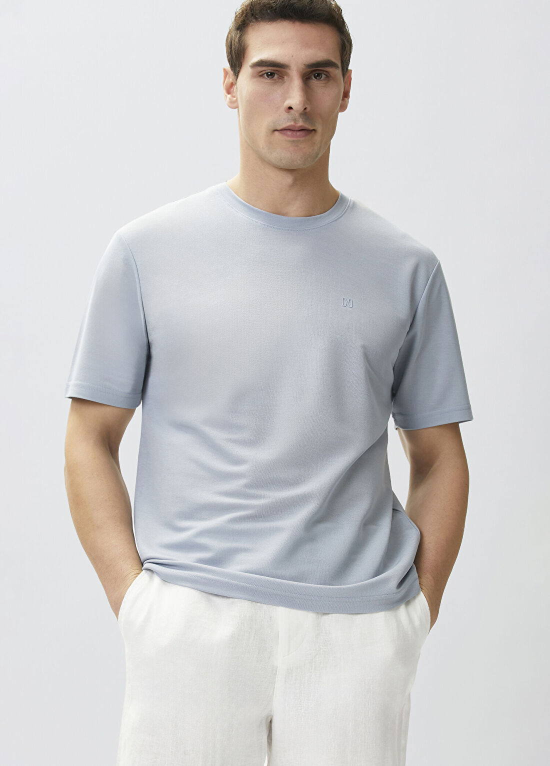 Network Comfort Fit Açık Mavi Bisiklet Yaka T-shirt
