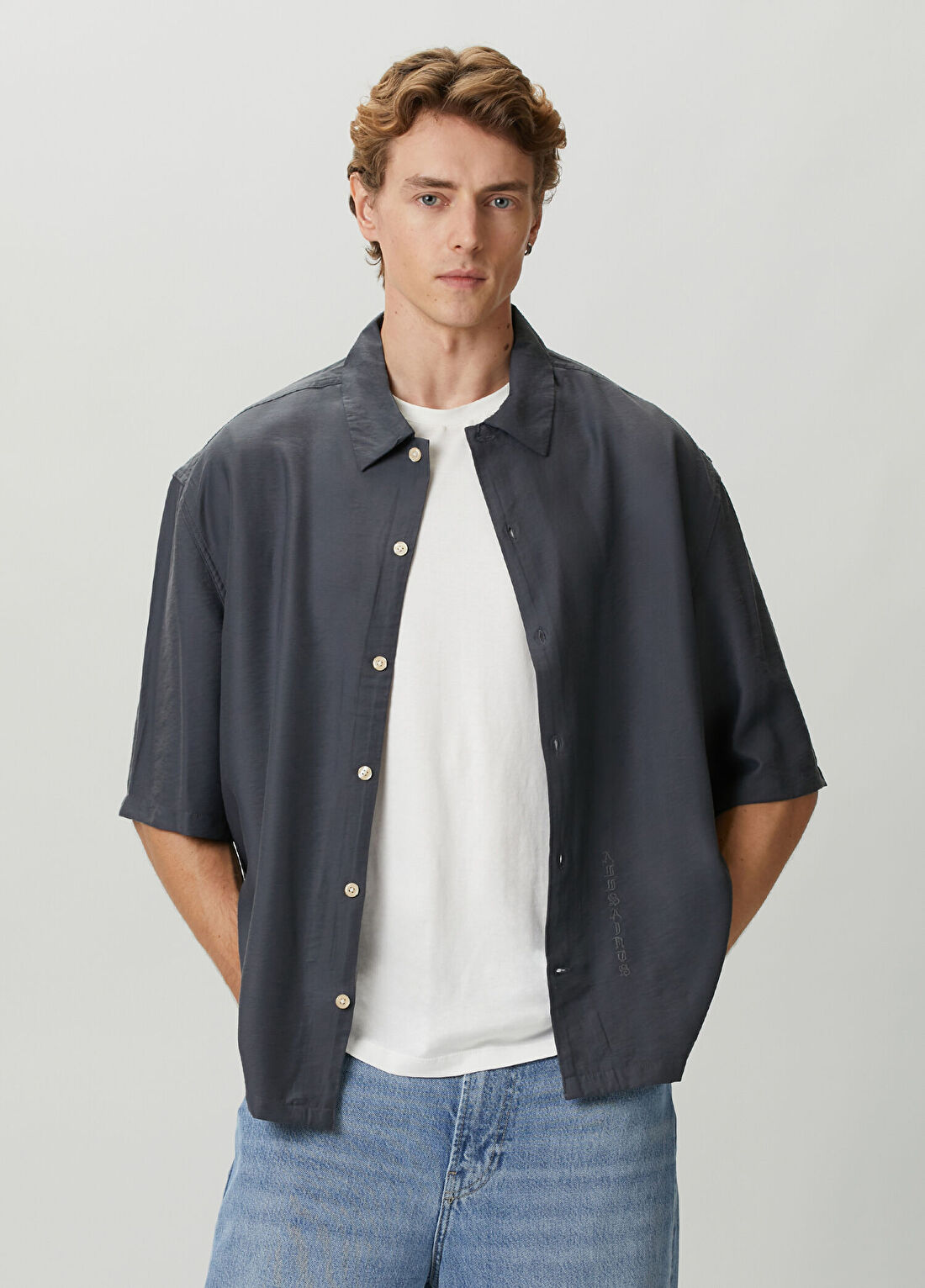 AllSaints Purley Gri Kısa Kollu Gömlek