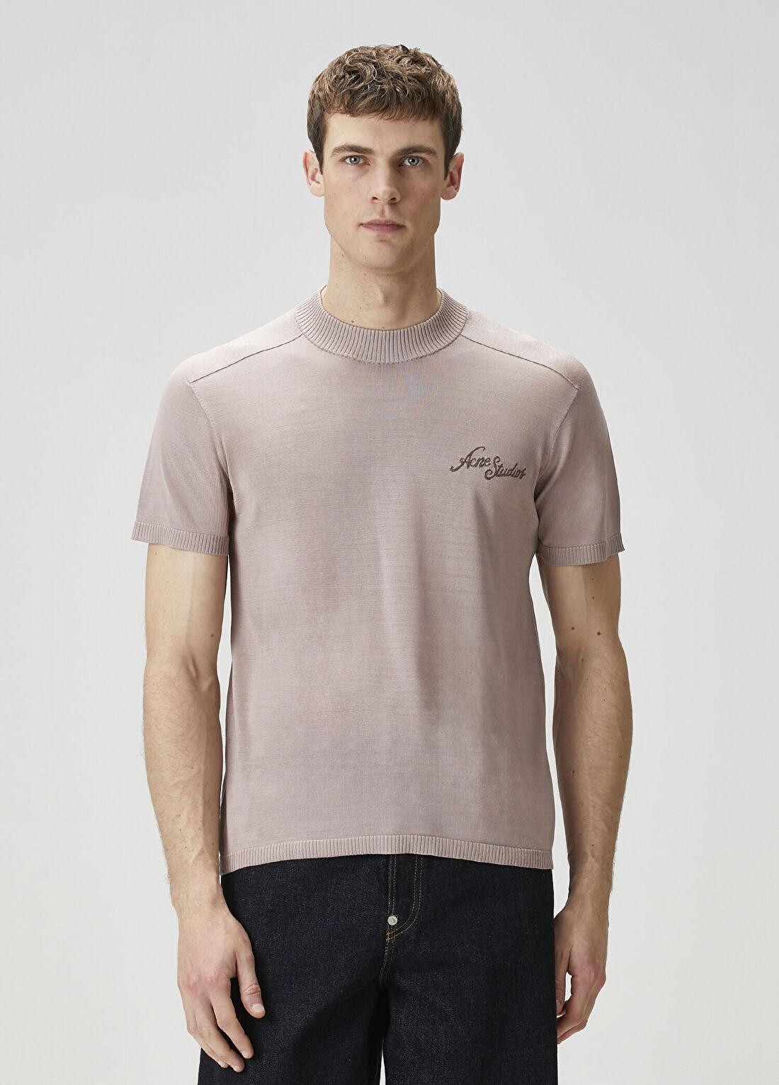 Acne Studios Açık Pembe Kısa Kollu İpek Triko