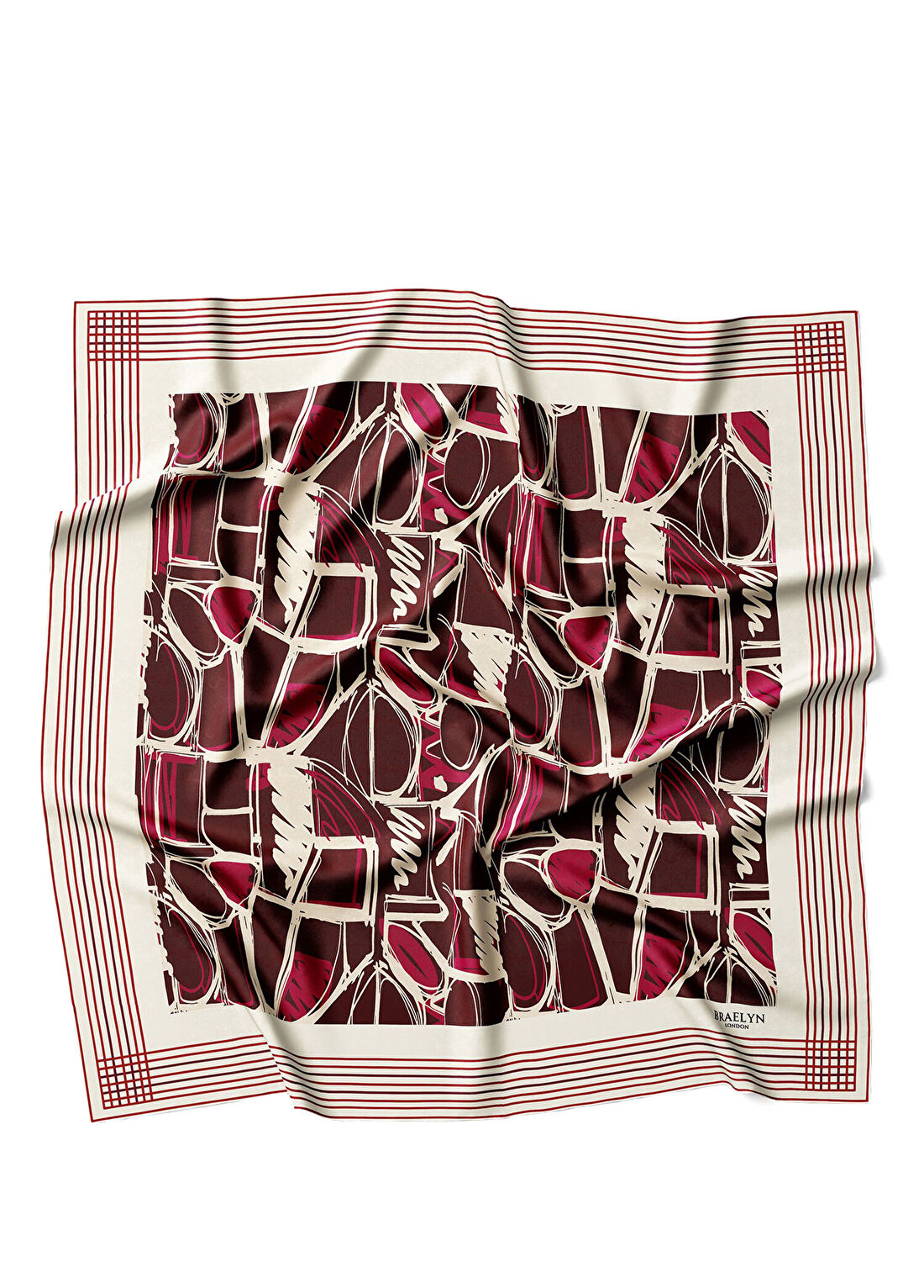 Braelyn London Crimson Geometry Twill İpek Kadın Eşarp