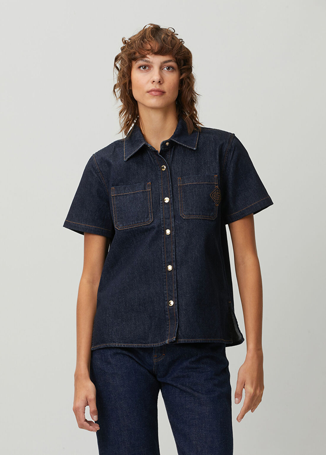 Casablanca Lacivert Kısa Kollu Denim Gömlek