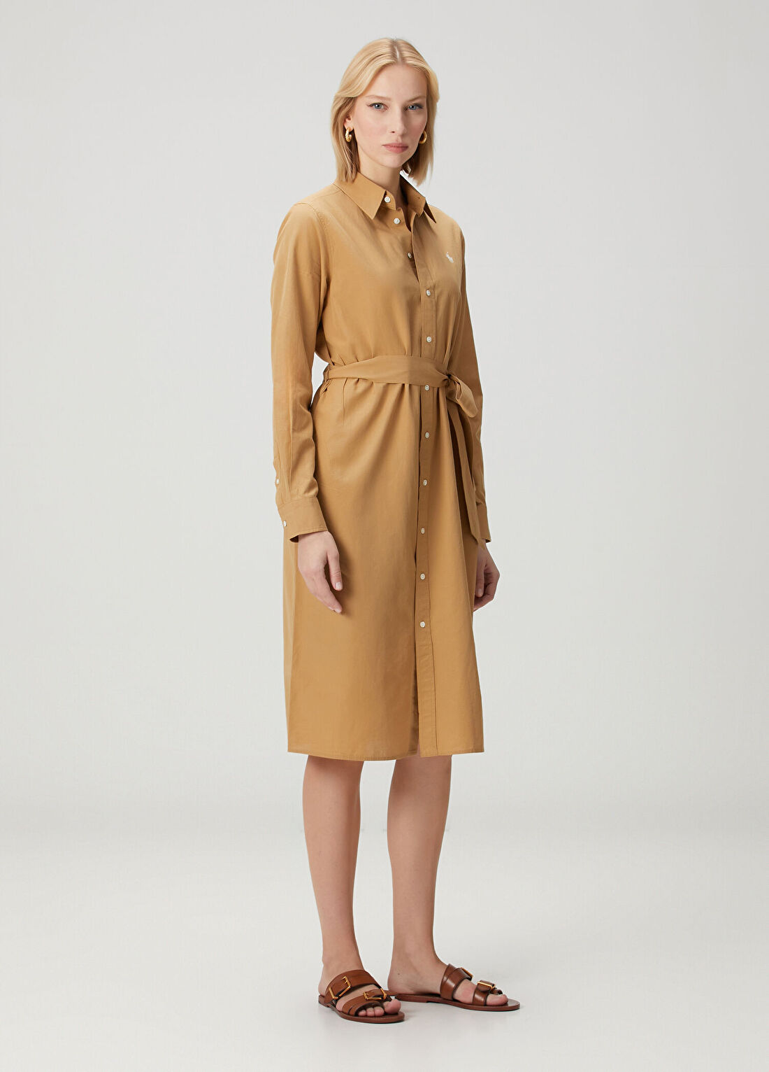 Polo Ralph Lauren Camel Midi Gömlek Elbise