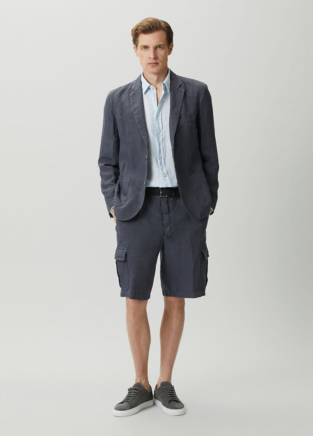 120% Lino Lacivert Keten Bermuda