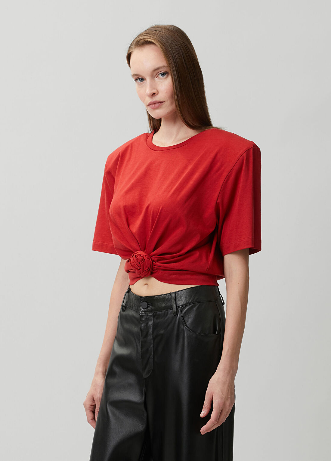 Magda Butrym Kırmızı Düğüm Detaylı T-shirt görsel 3