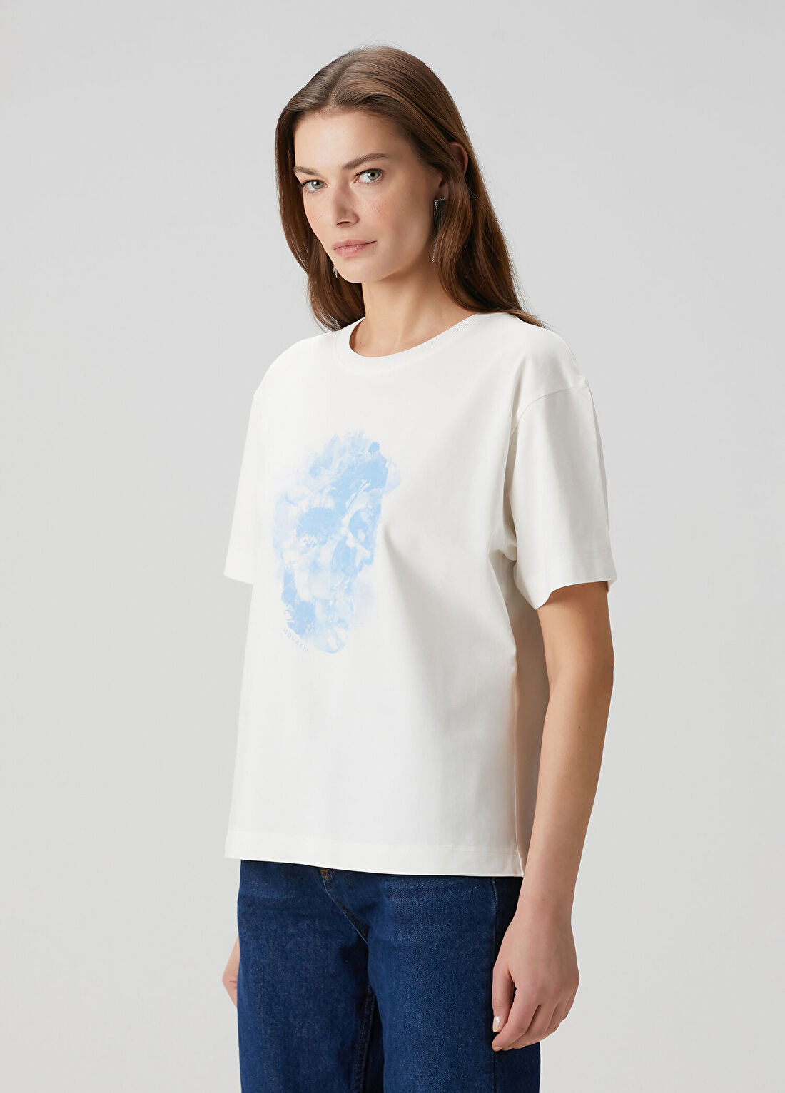 McQueen Ekru Baskılı T-shirt