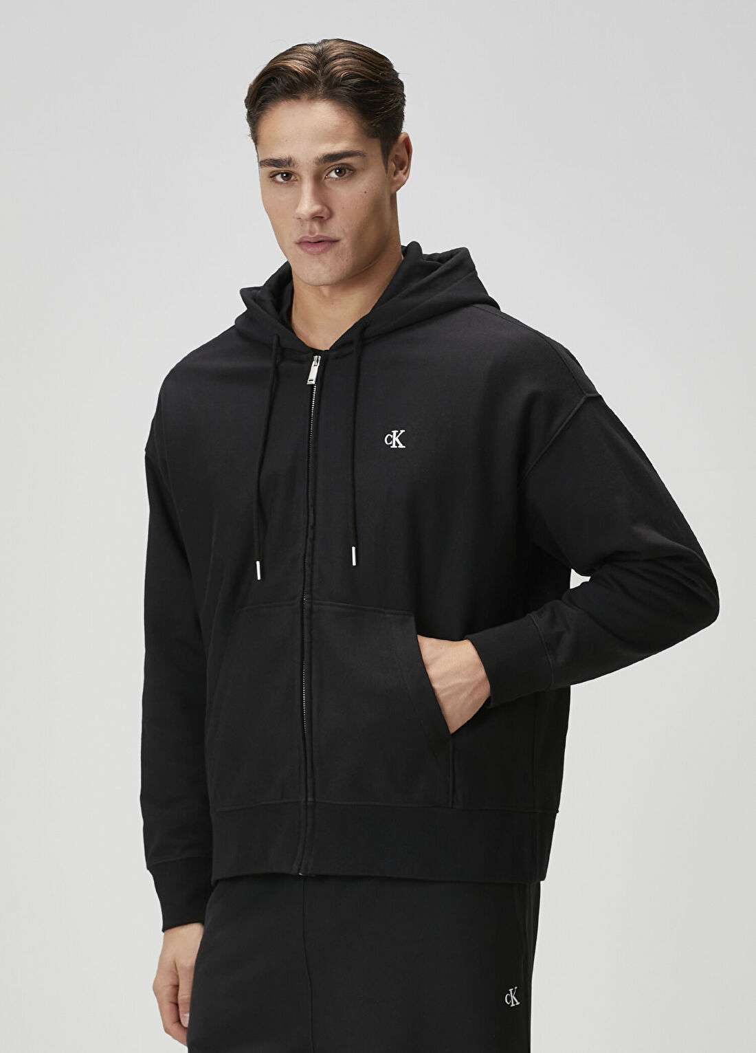 CK Jeans Siyah Kapüşonlu Sweatshirt görsel 2