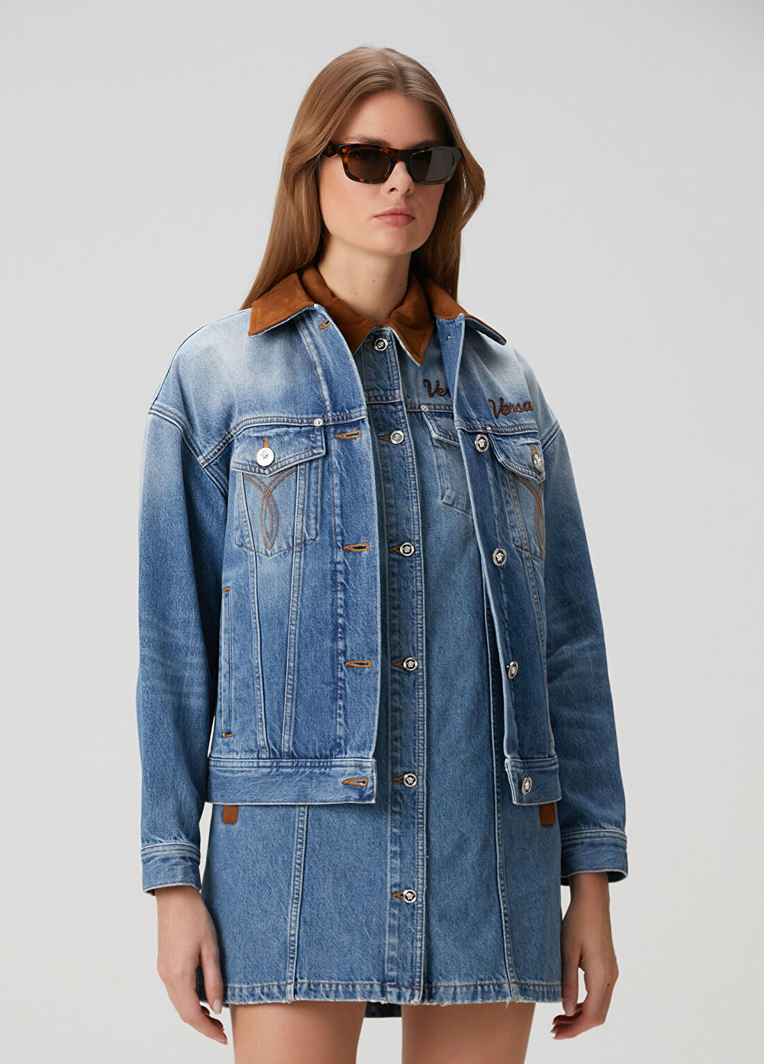 Versace Mavi Denim Trucker Ceket