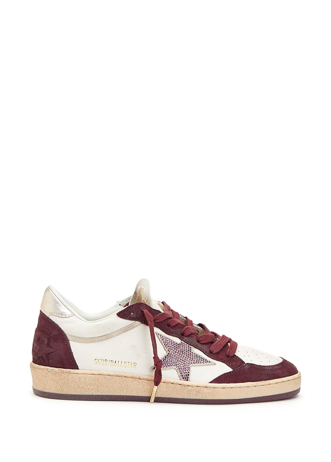 Golden Goose Ball Star Beyaz Bordo Kadın Deri Sneaker
