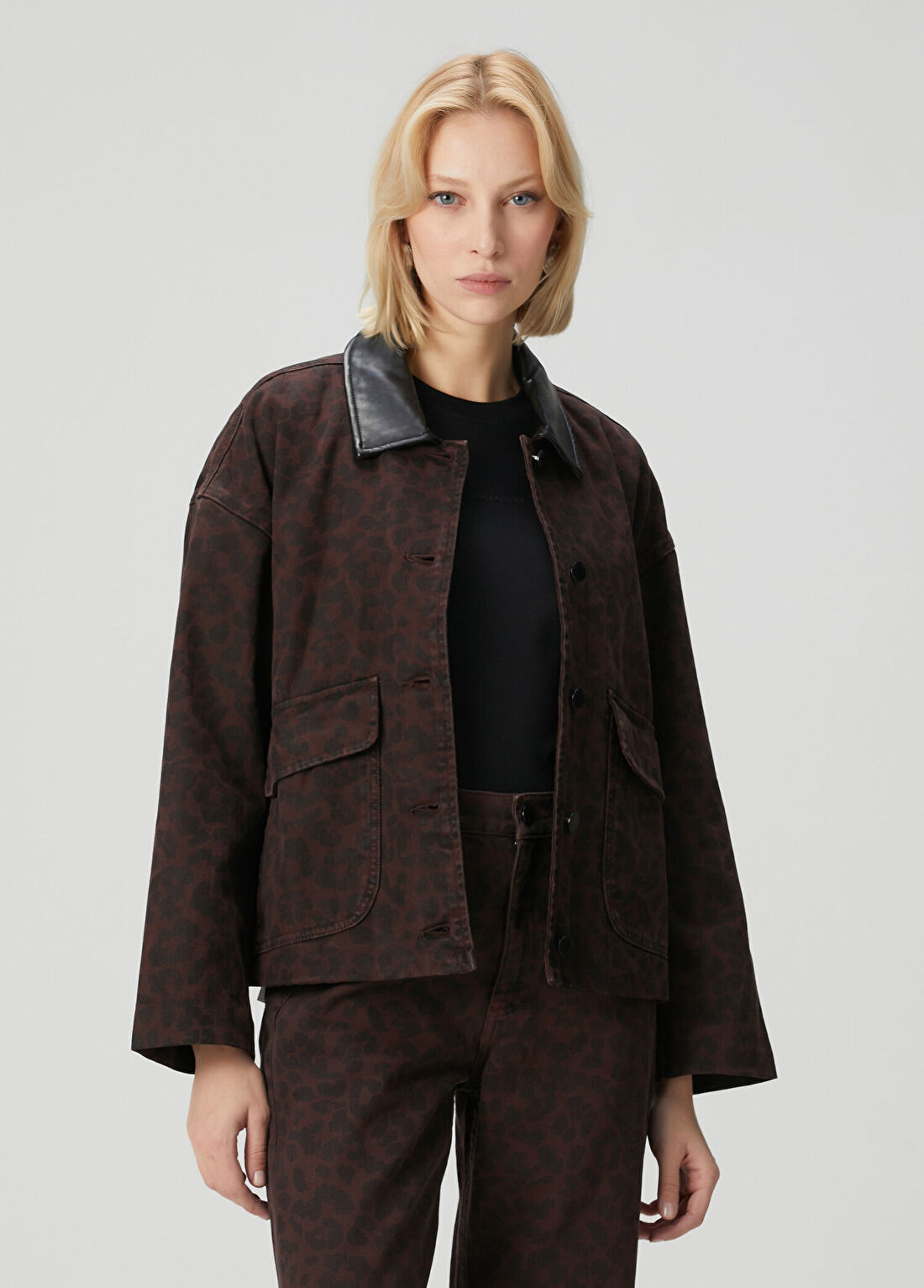 Rag&Bone Natalia Kahverengi Leopar Desenli Denim Ceket