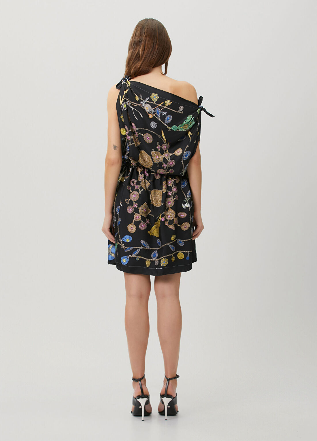 Versace Siyah Desenli Mini İpek Elbise görsel 4