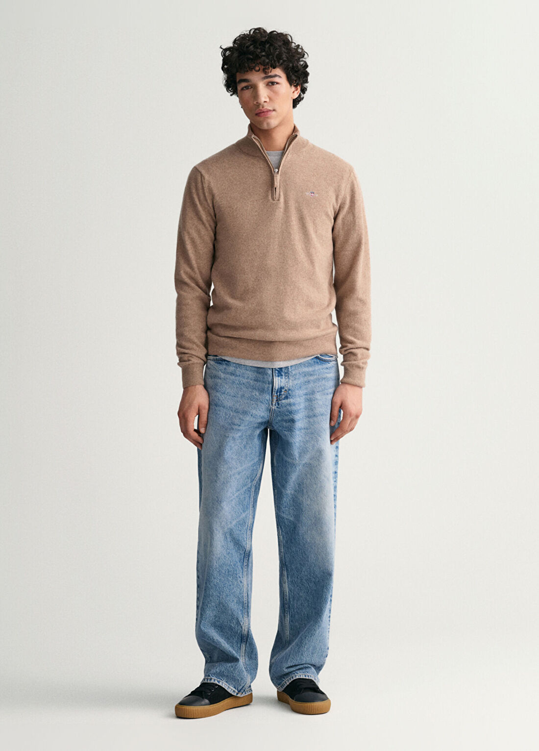 Gant Erkek Bej Regular Fit Yarım Fermuarlı Kazak