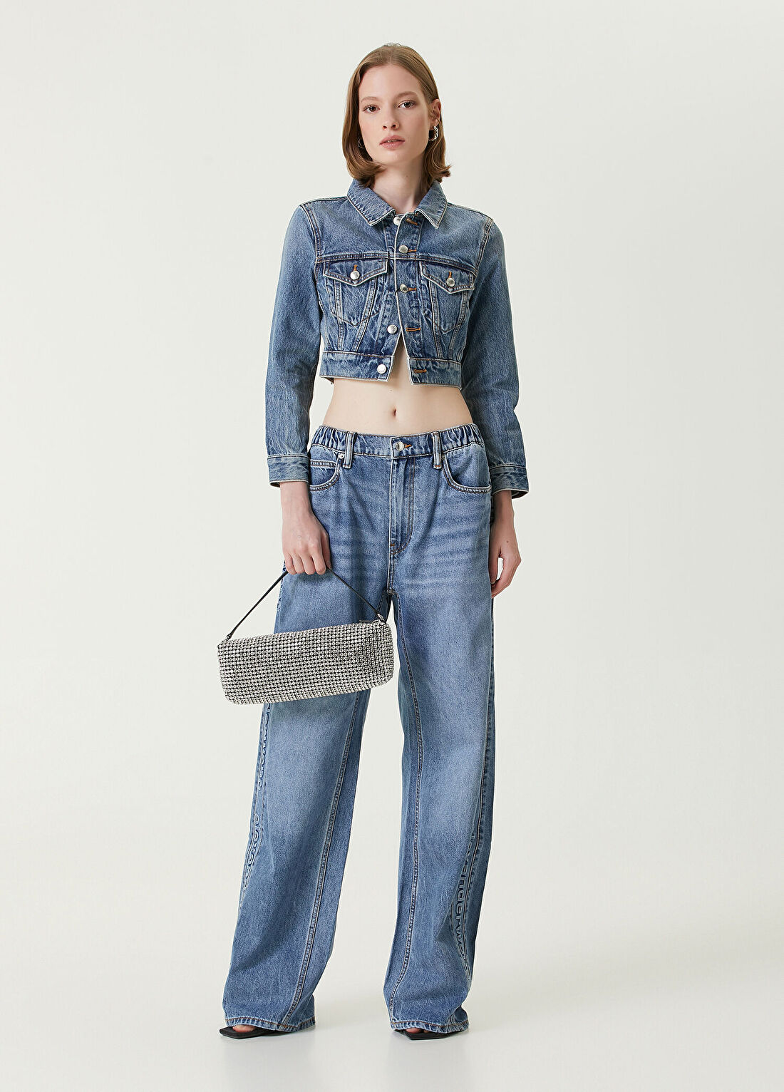 T by Alexander Wang Mavi Logo Şeritli Pantolon
