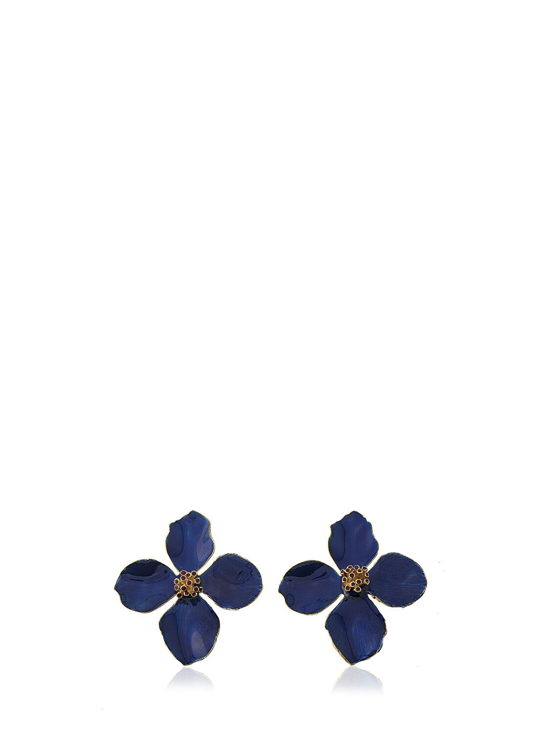 Milou Jewelry Clover Lacivert Çiçek 22 Ayar Altın Kaplama Kadın Küpe
