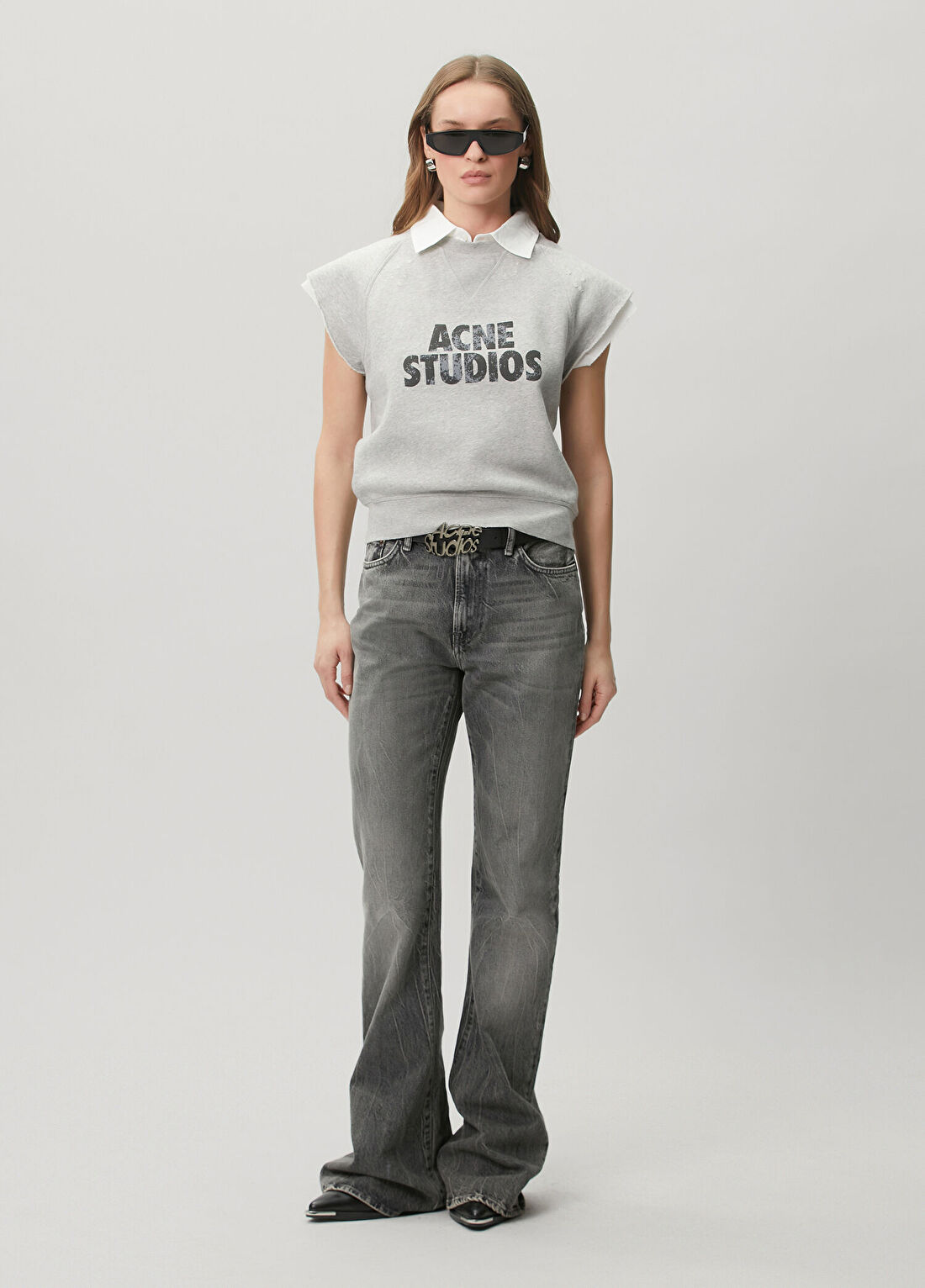 Acne Studios Gri Gömlek Yaka T-shirt görsel 2