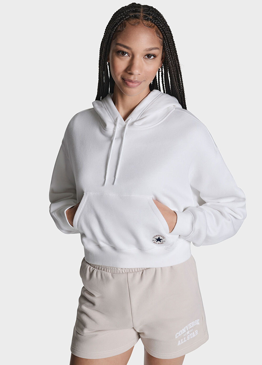 Converse Beyaz Kapüşonlu Kadın Sweatshirt
