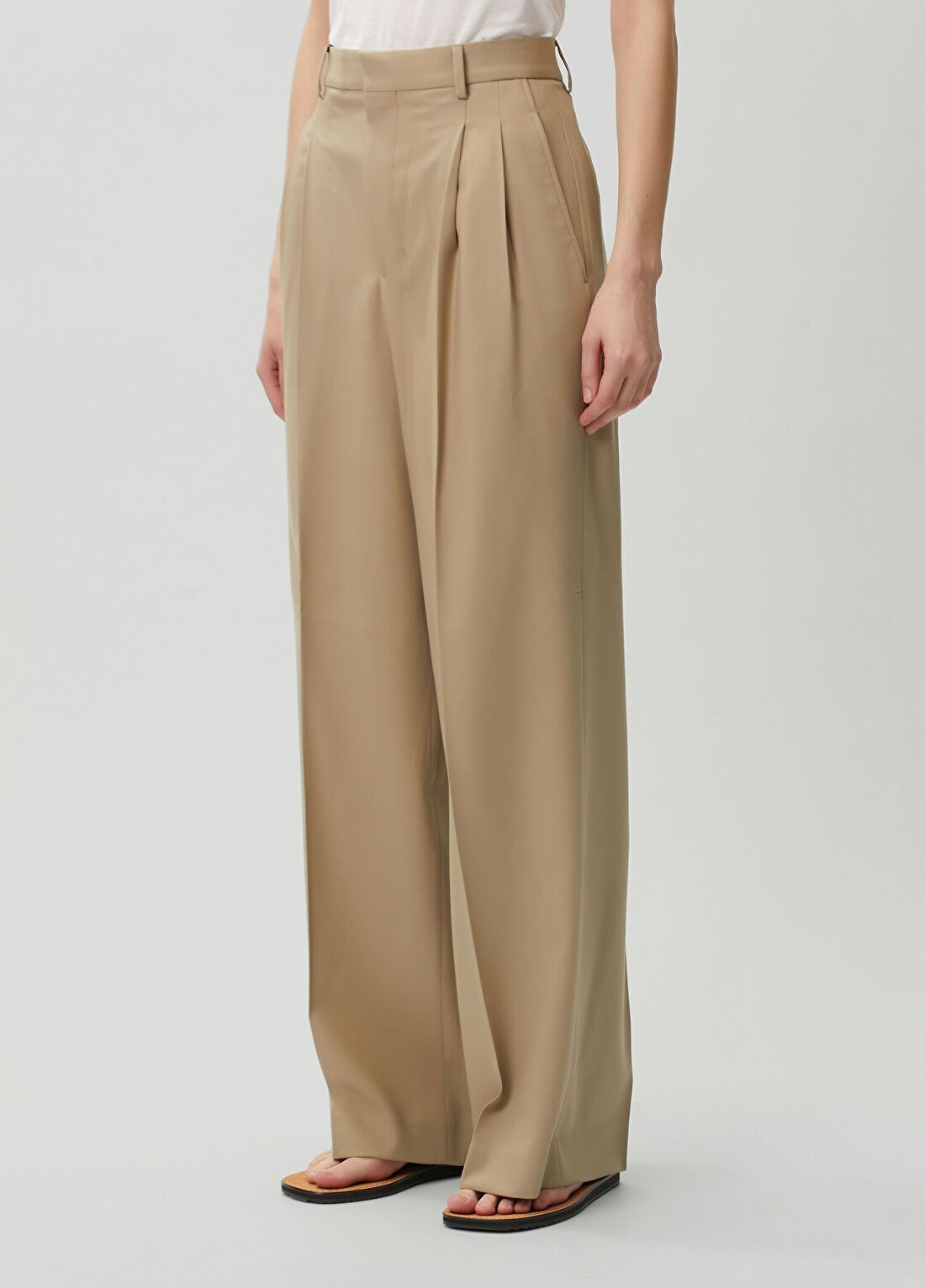 Ami Paris Bej Wide Leg Yün Pantolon görsel 2