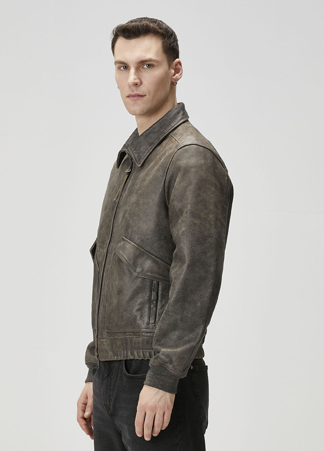 AllSaints Siyah Bej Deri Ceket görsel 3