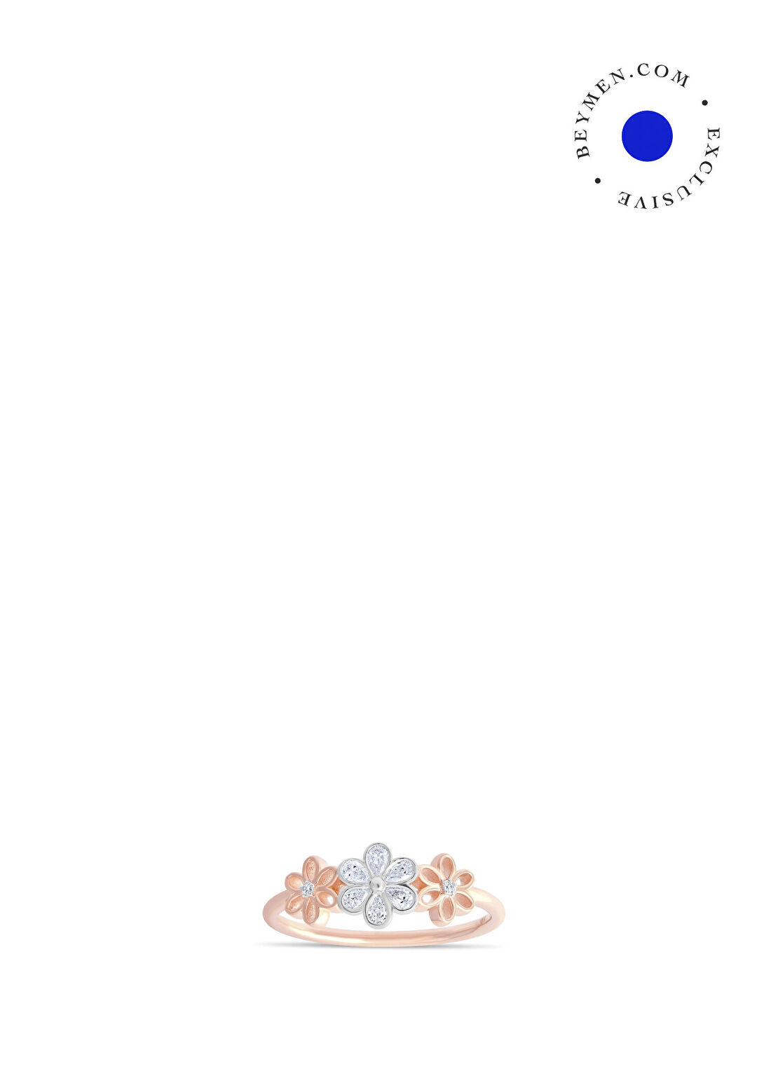 Safir Mücevher Luna Pırlanta Taşlı 14 Ayar Rose Gold Kadın Çiçek Yüzük