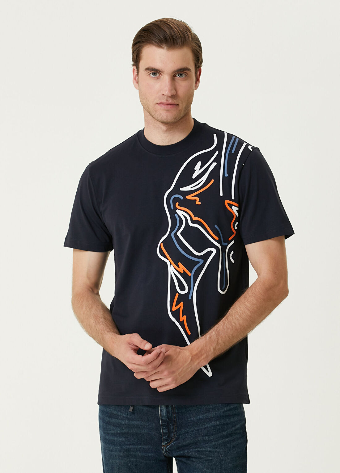 Bernotti Lacivert Grafik Baskılı T-shirt