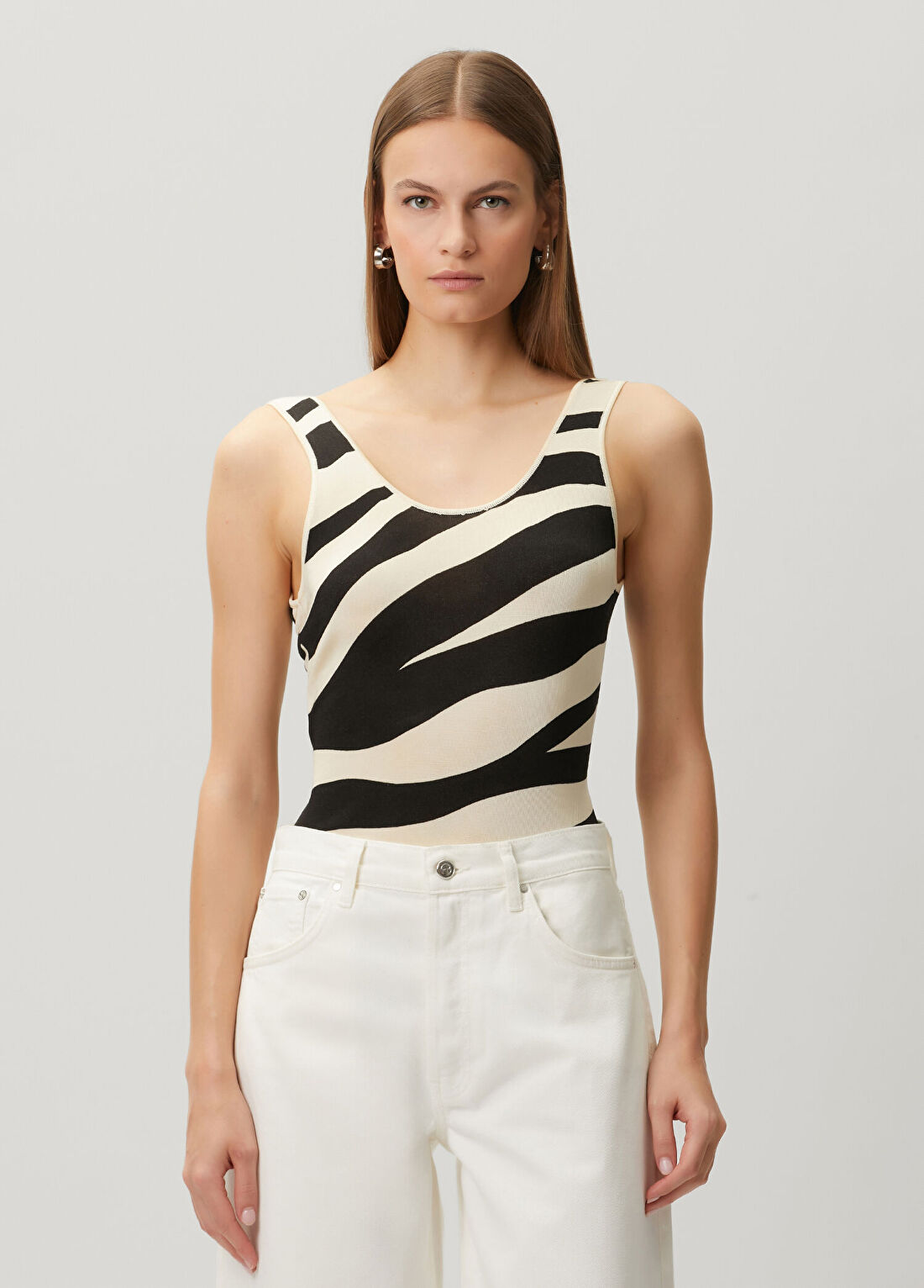 Sandro Ekru Siyah Zebra Desenli Body