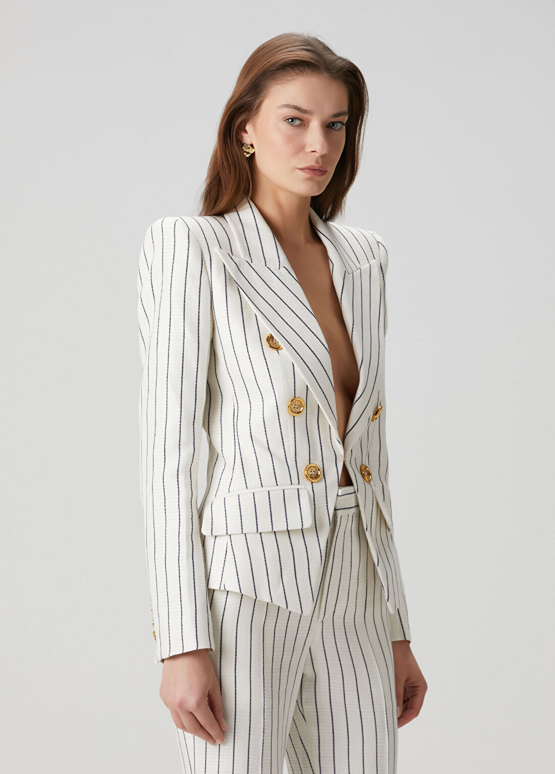 Balmain Lacivert Beyaz Çizgili Ceket