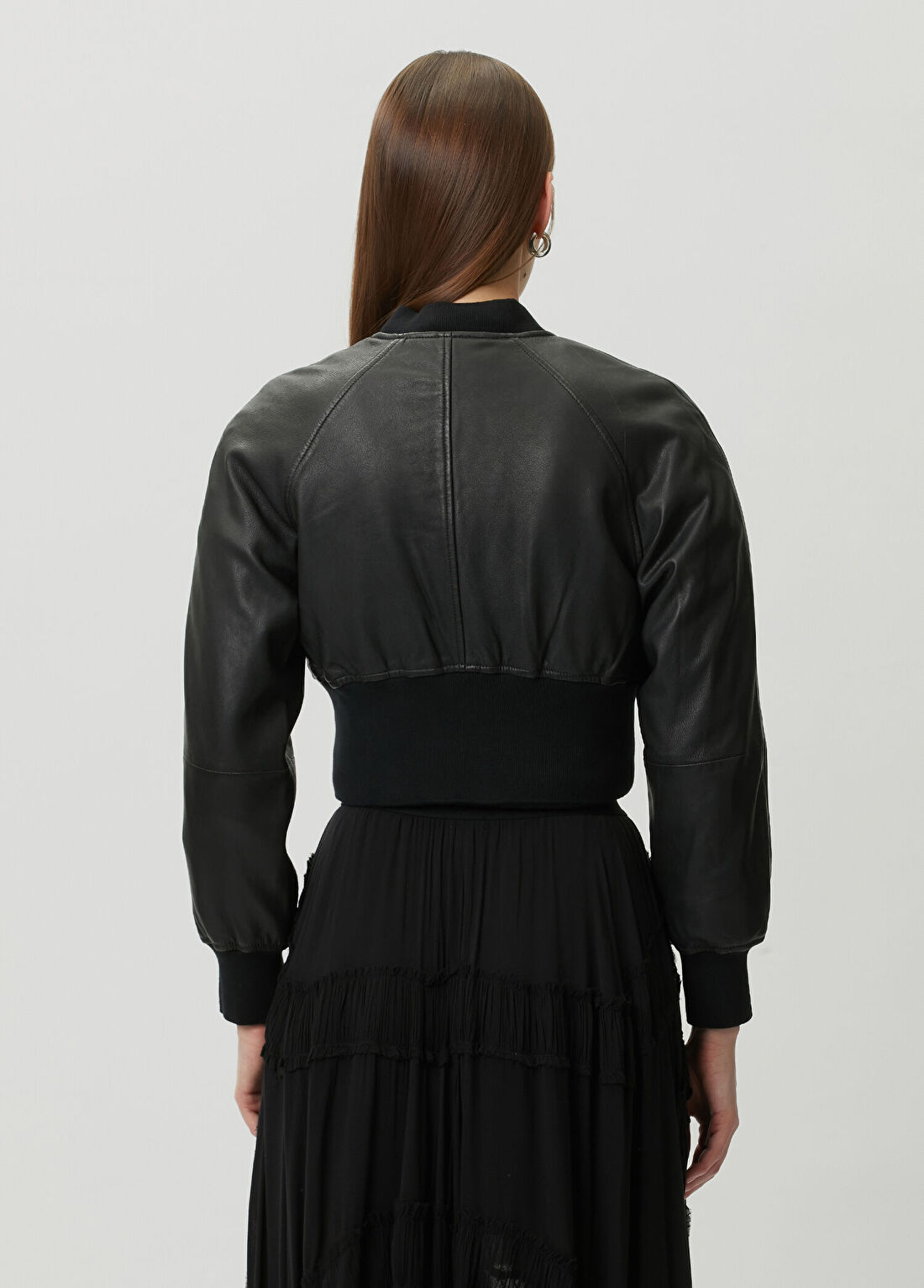 AllSaints Suri Siyah Deri Bomber Ceket görsel 4