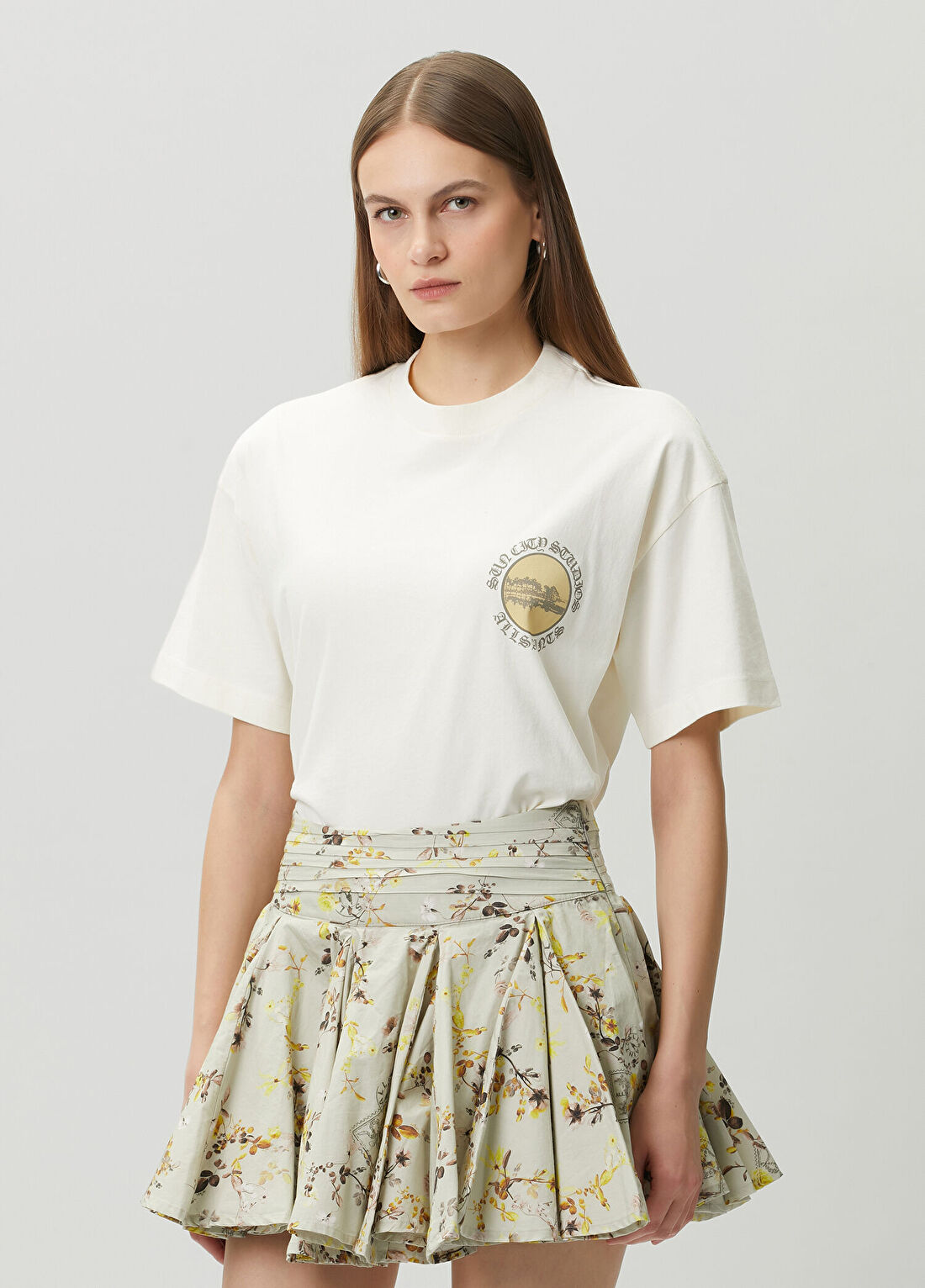 AllSaints Sun City Ekru Baskılı T-shirt görsel 3