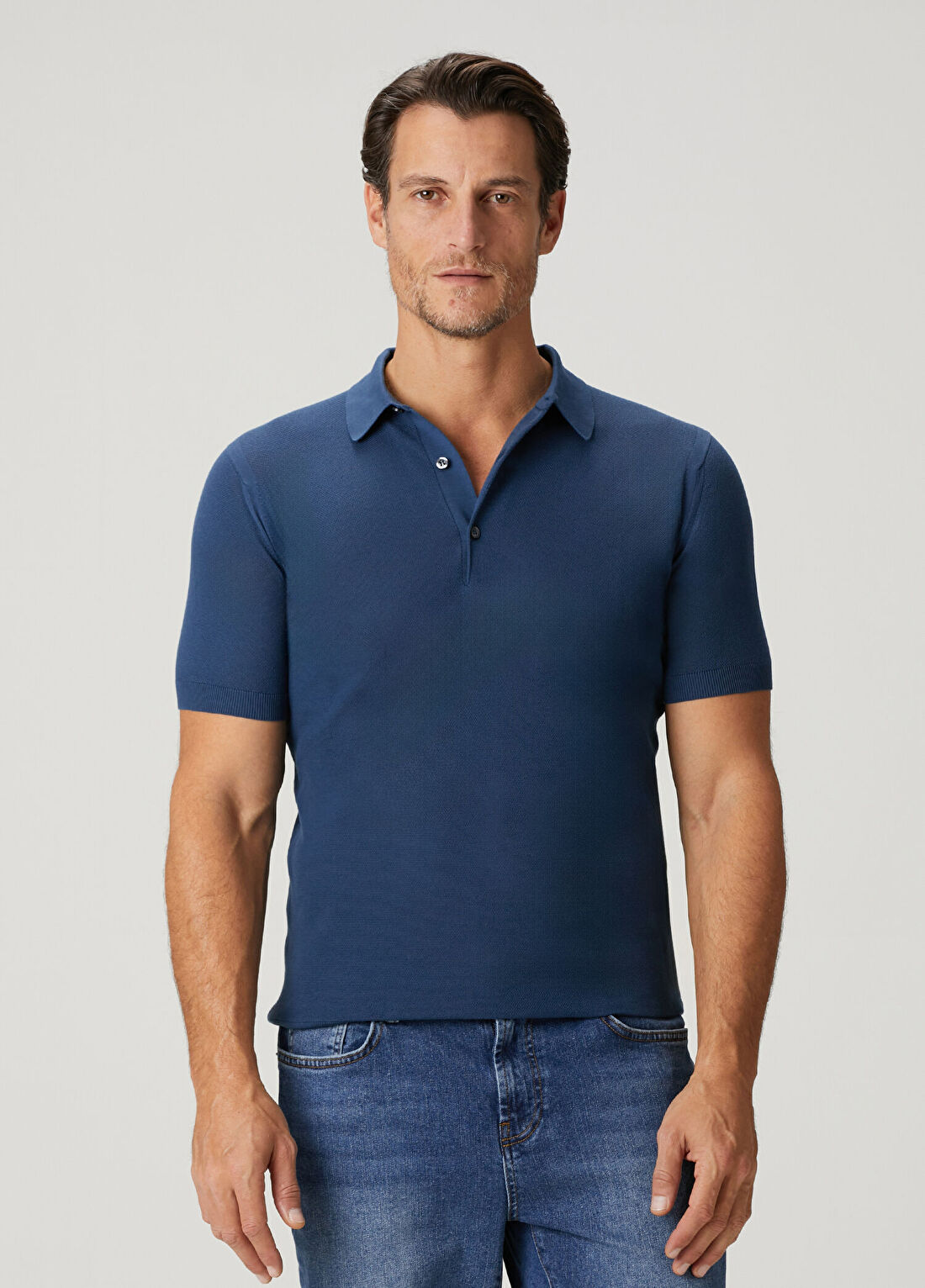 John Smedley Roth Mavi Polo Yaka Kısa Kollu Triko