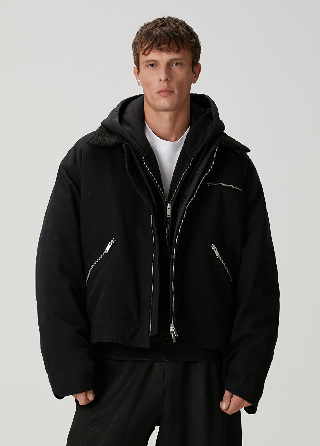 Academia Siyah Yakası Shearling Detaylı Mont