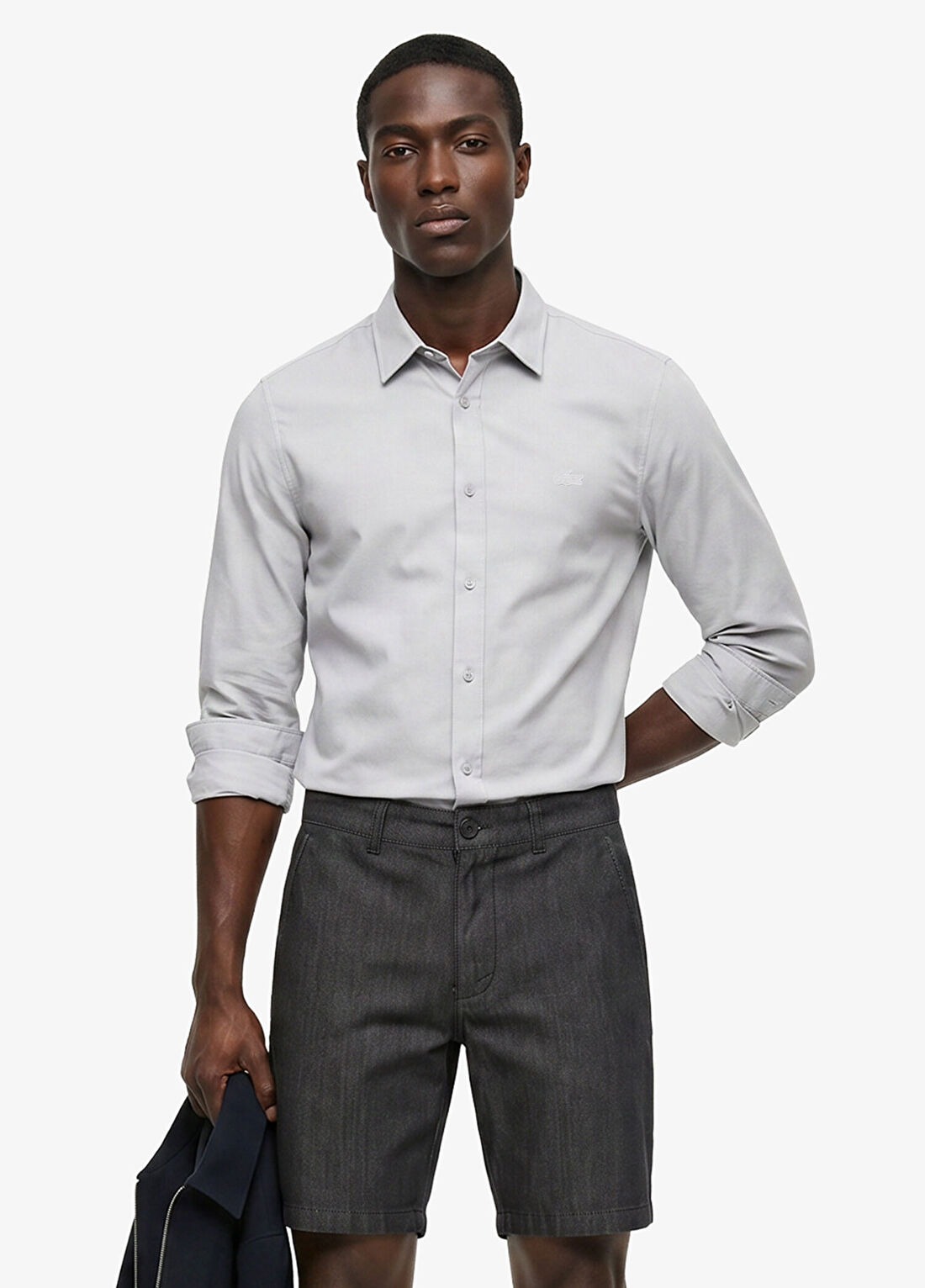 Lacoste Gri Slim Fit Düğmeli Yaka Uzun Kollu Erkek Gömlek