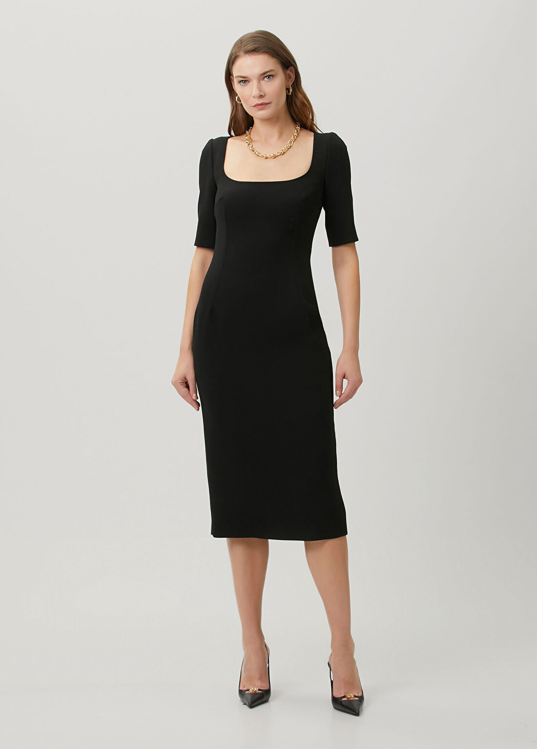 Dolce&Gabbana Siyah Midi Yün Krep Elbise