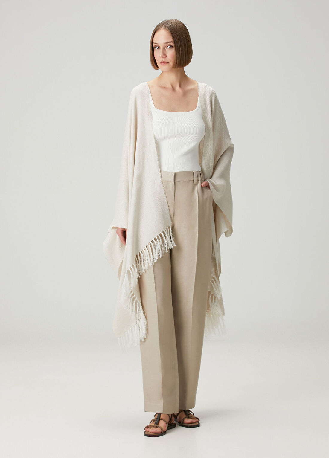 Brunello Cucinelli Ekru Keten Pantolon