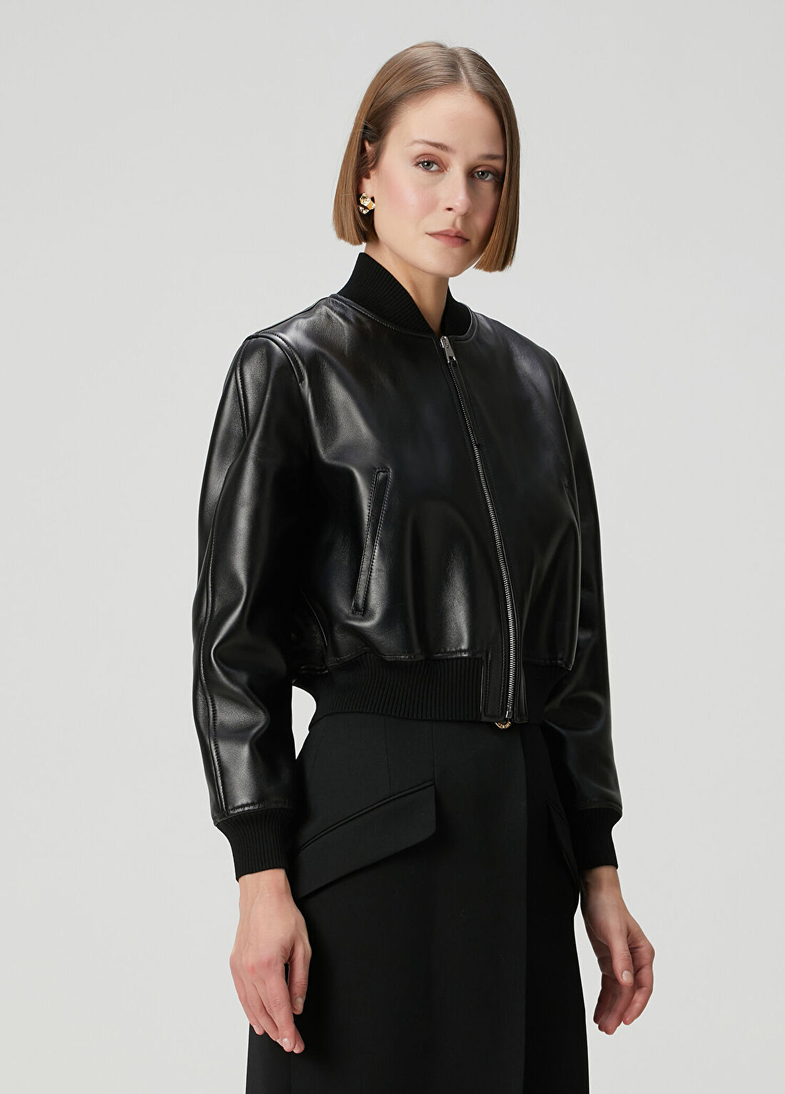 Givenchy Siyah Deri Bomber Ceket görsel 3