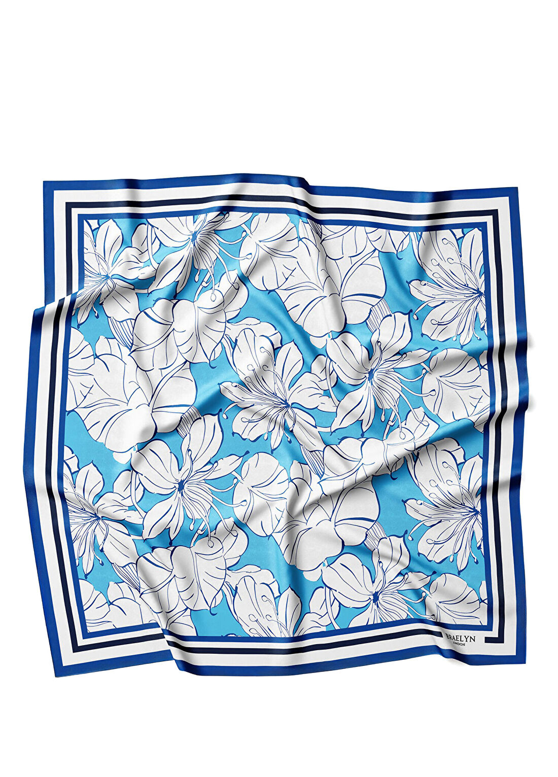 Braelyn London Azure Blossom Twill Desenli İpek Kadın Eşarp