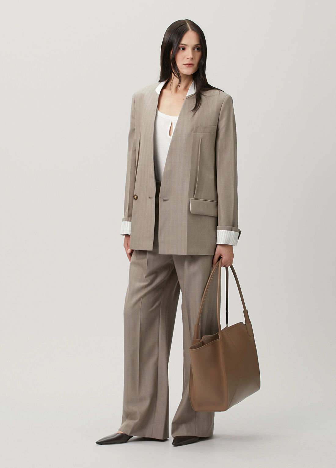 Victoria Beckham Collarless Taş Yün Ceket görsel 2