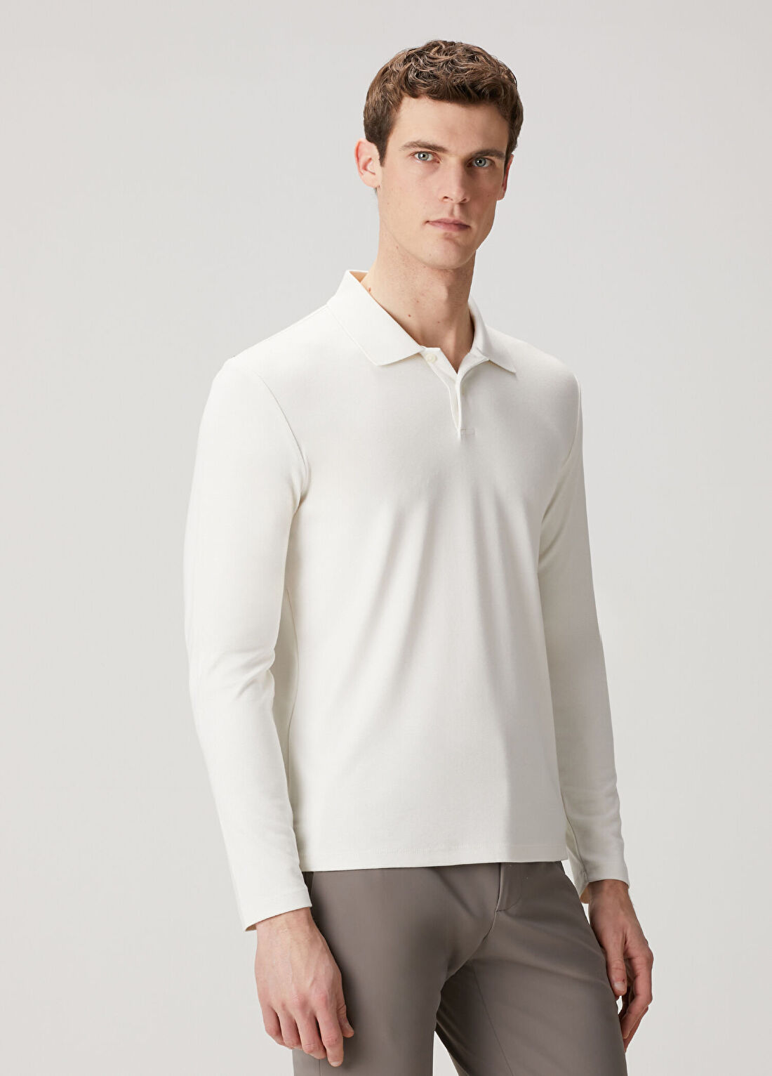 Theory Goris Beyaz Polo Yaka Sweatshirt görsel 3