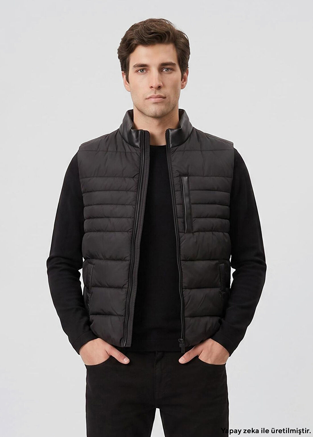 Network Siyah Dik Yaka Puffer Casual Yelek