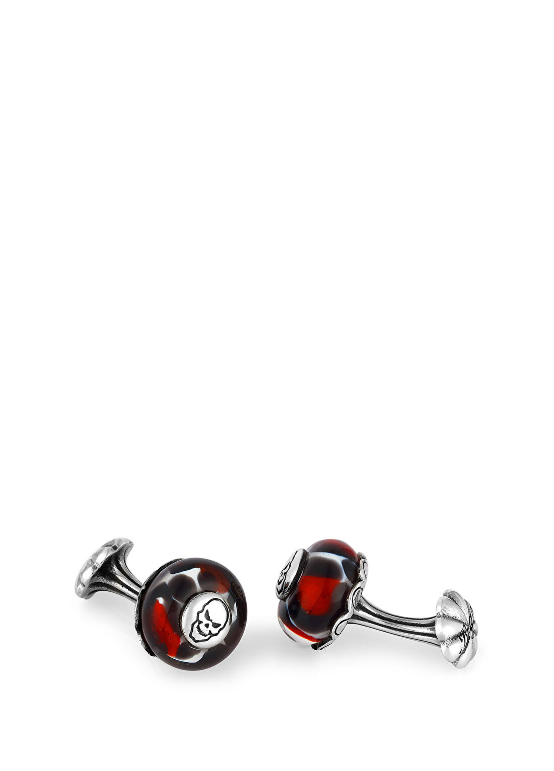 Boga Glass Beads Skull Fx Gümüş Kol Düğmesi