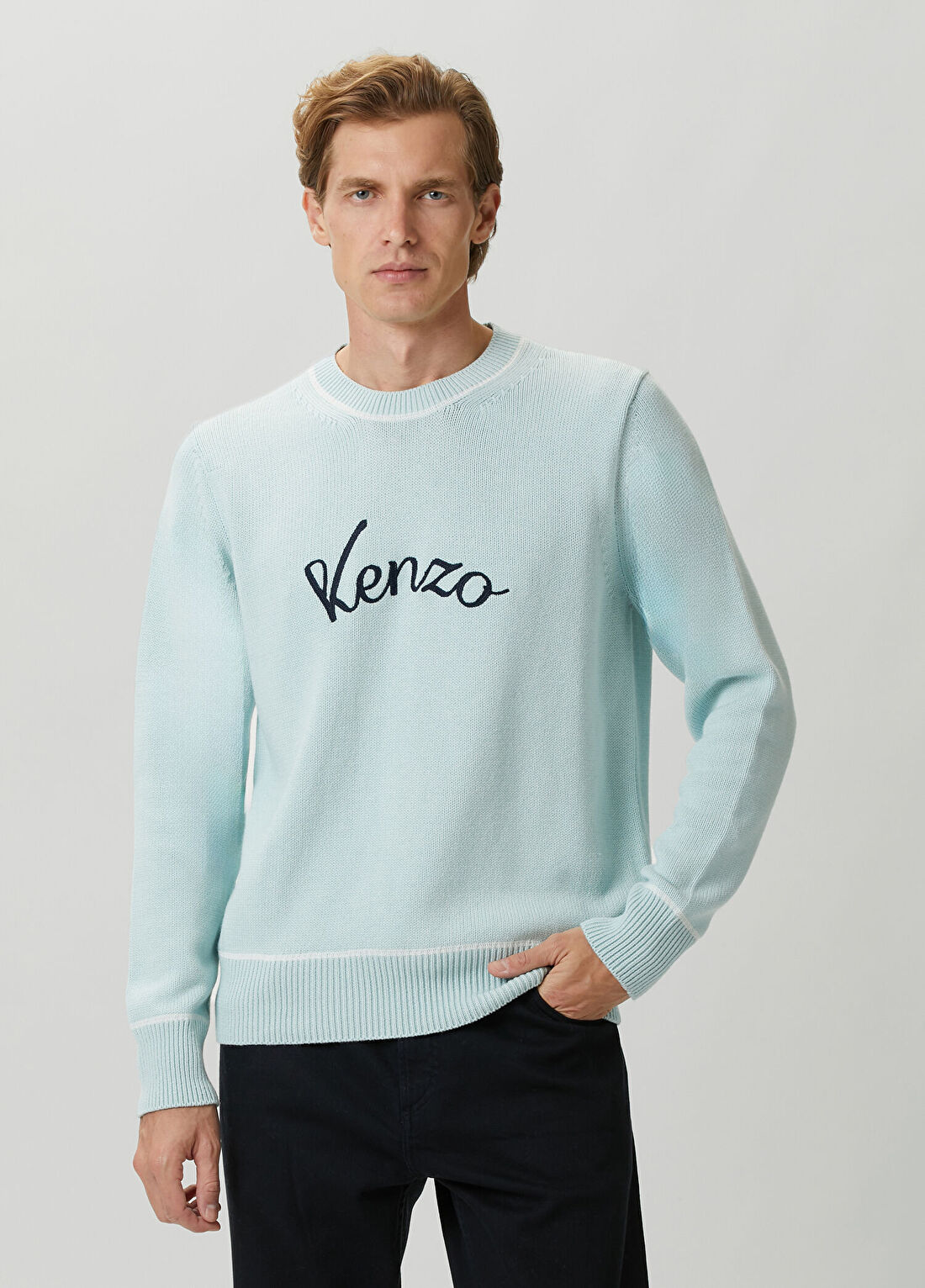 Kenzo Açık Mavi Logo İşlemeli Yün Kazak