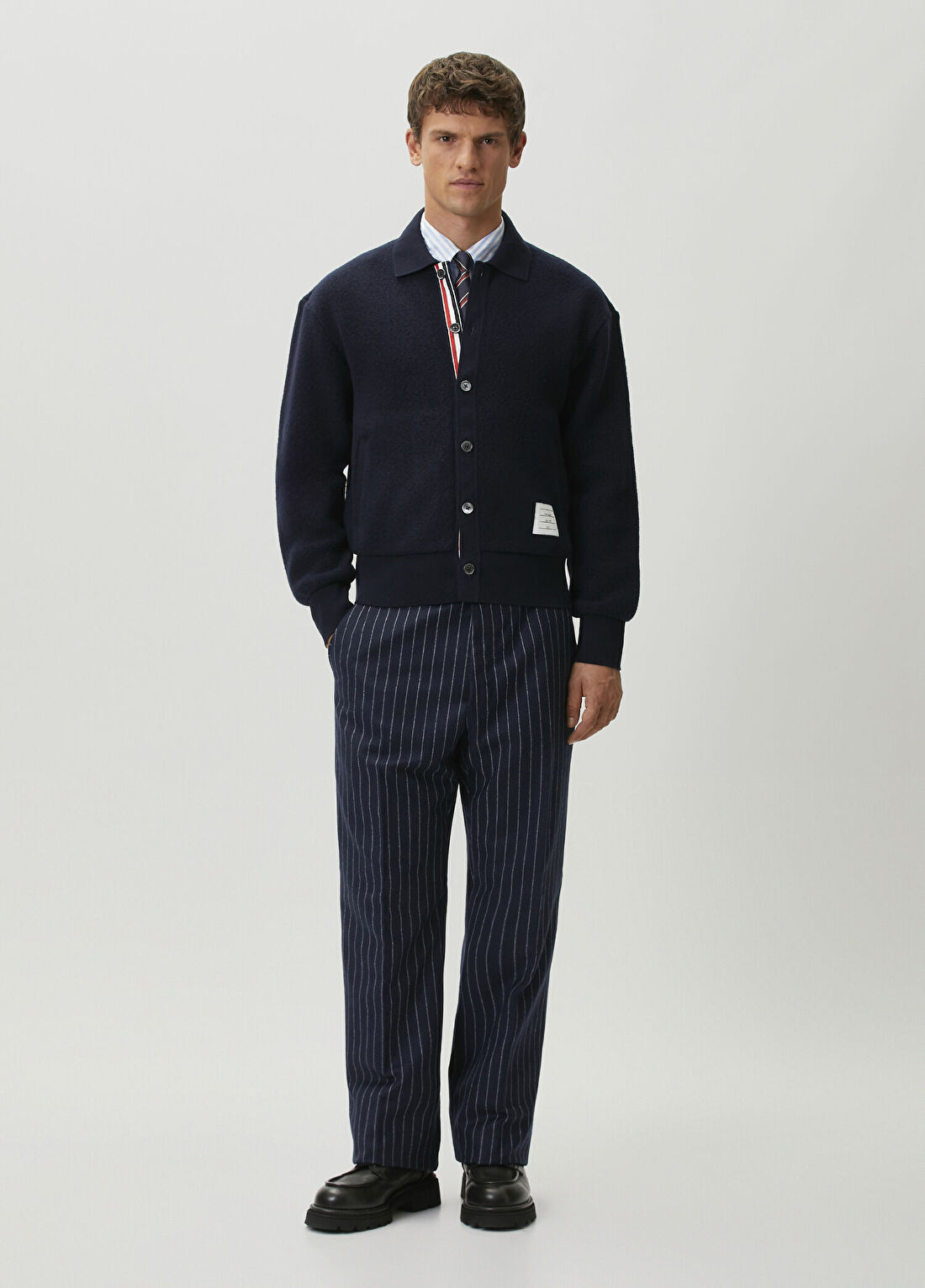 Thom Browne Lacivert Çizgi Desenli Yün Pantolon