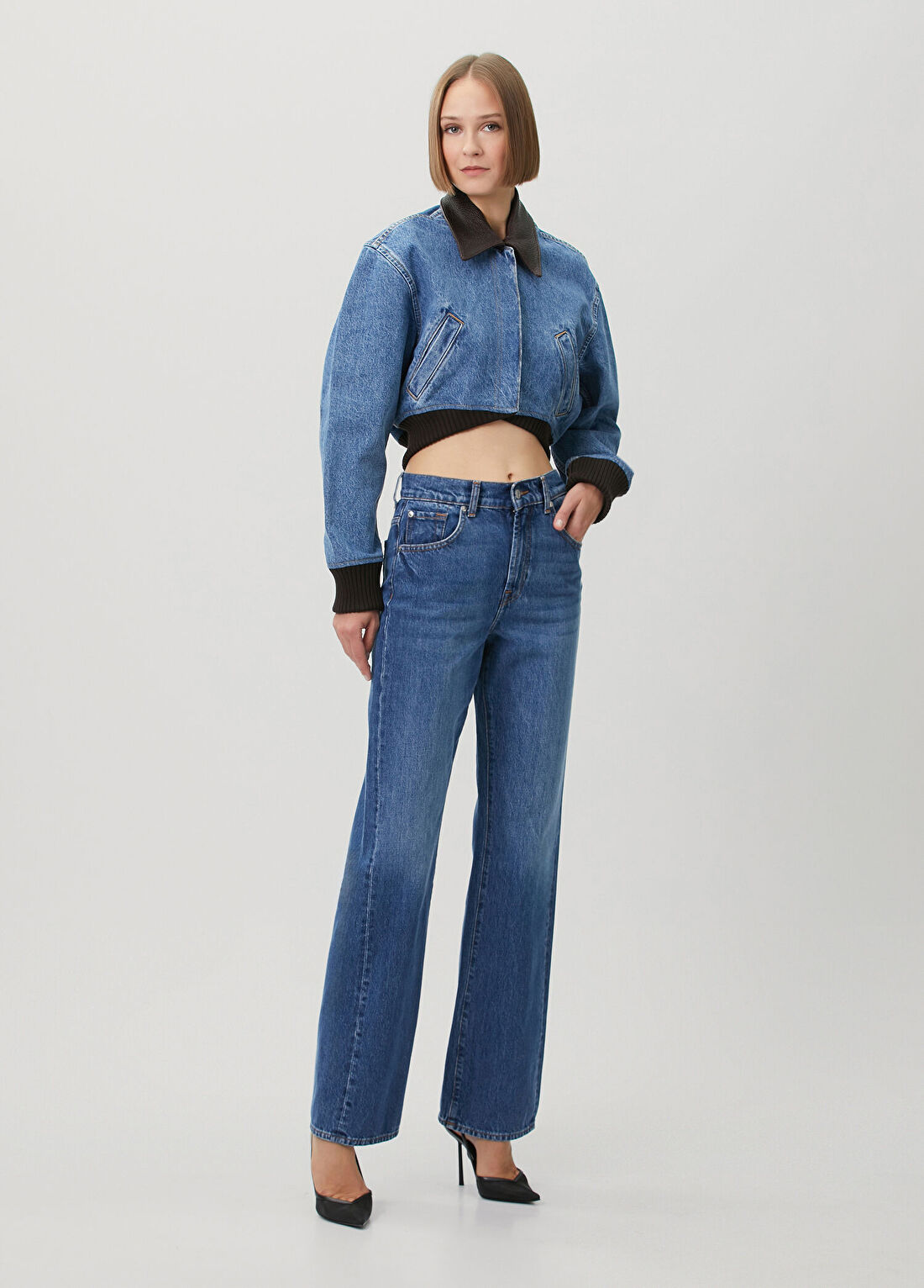 IRO Mavi Crop Denim Ceket görsel 2