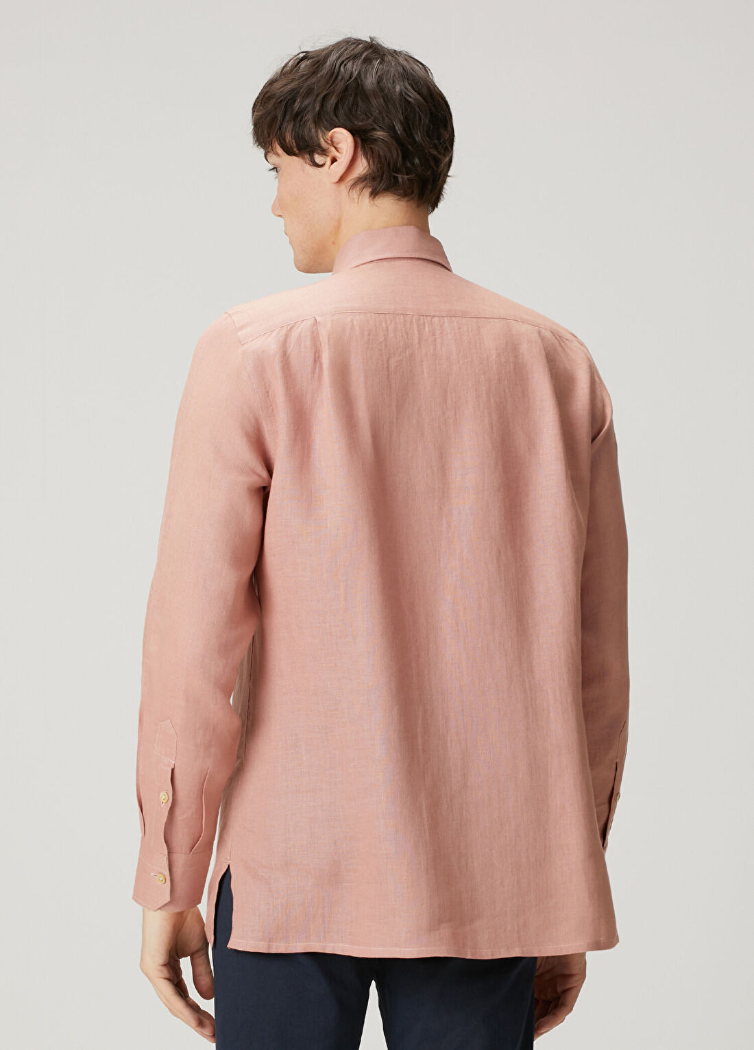 Kiton Pembe Keten Gömlek görsel 4