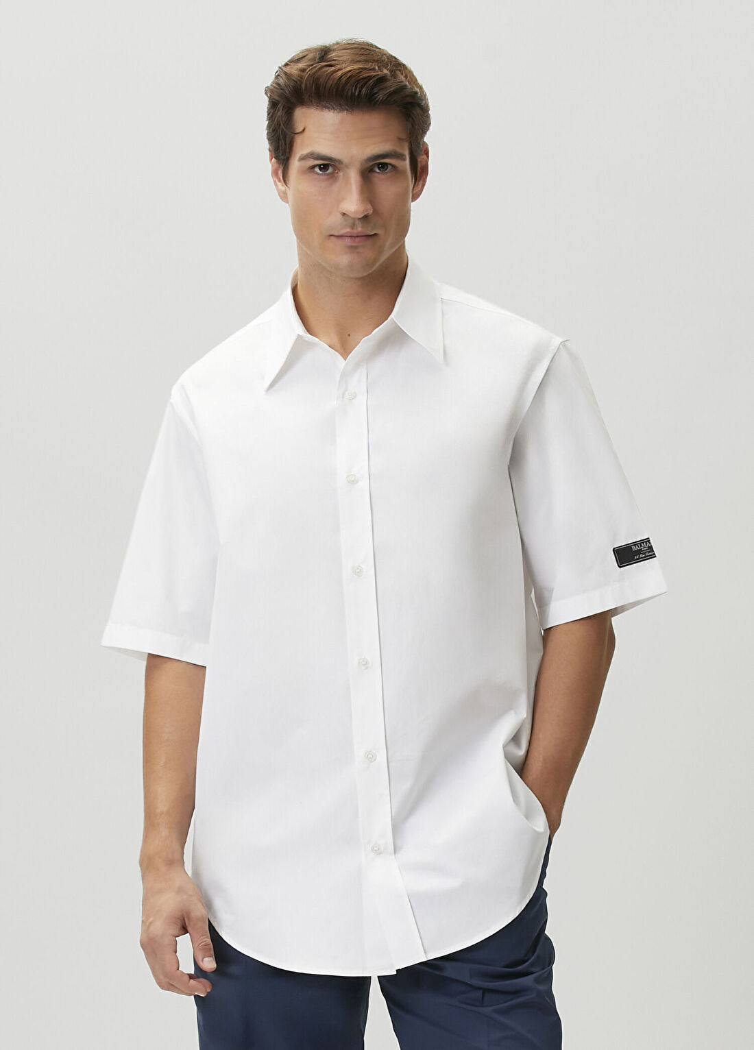 Balmain Beyaz Kısa Kollu Poplin Gömlek