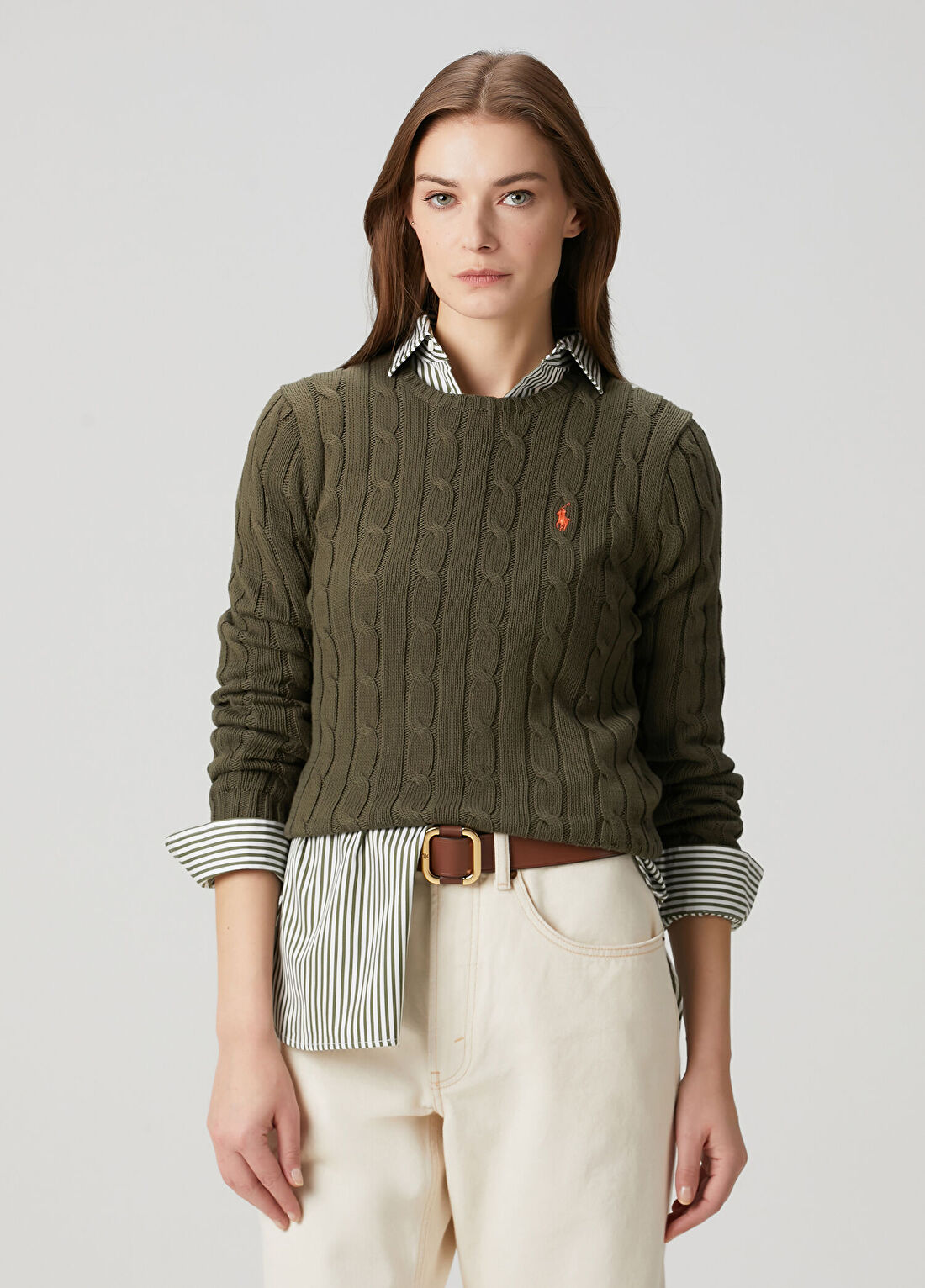 Polo Ralph Lauren Haki Saç Örgü Kazak